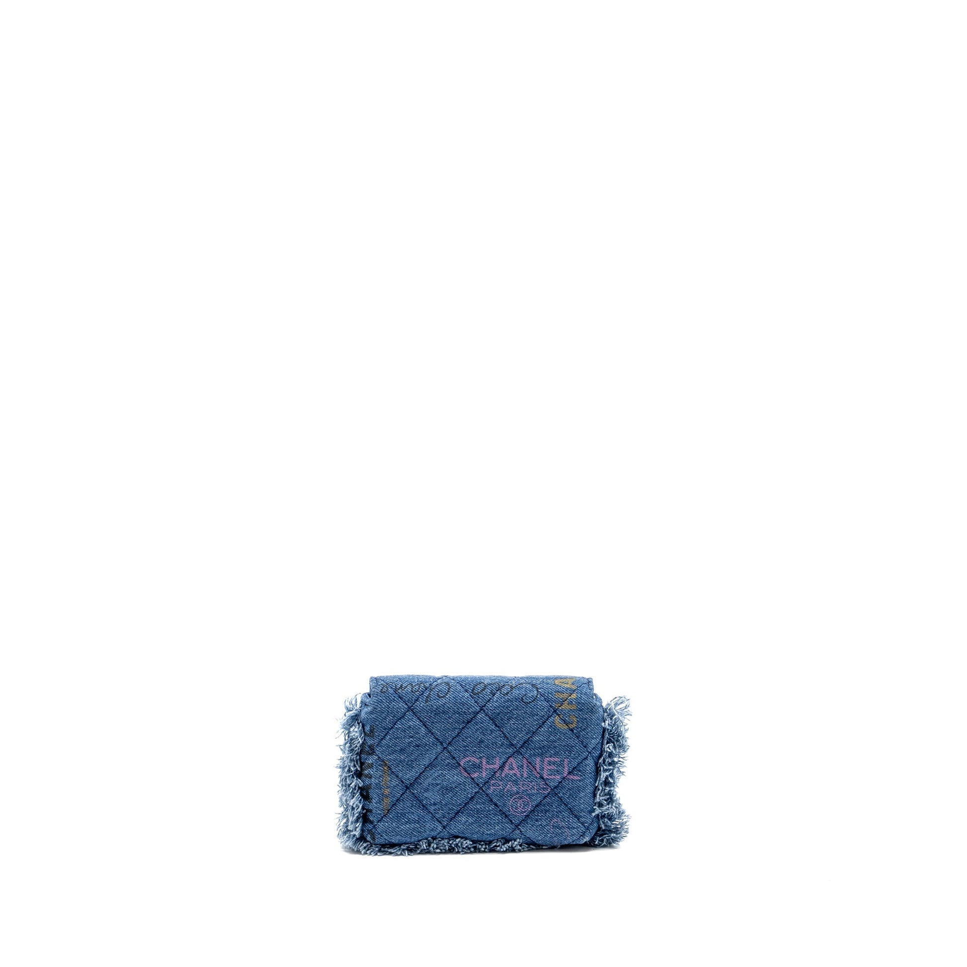 Chanel 22p Logo Printed Denim LGHW Multicolour Blue Clutch Bag