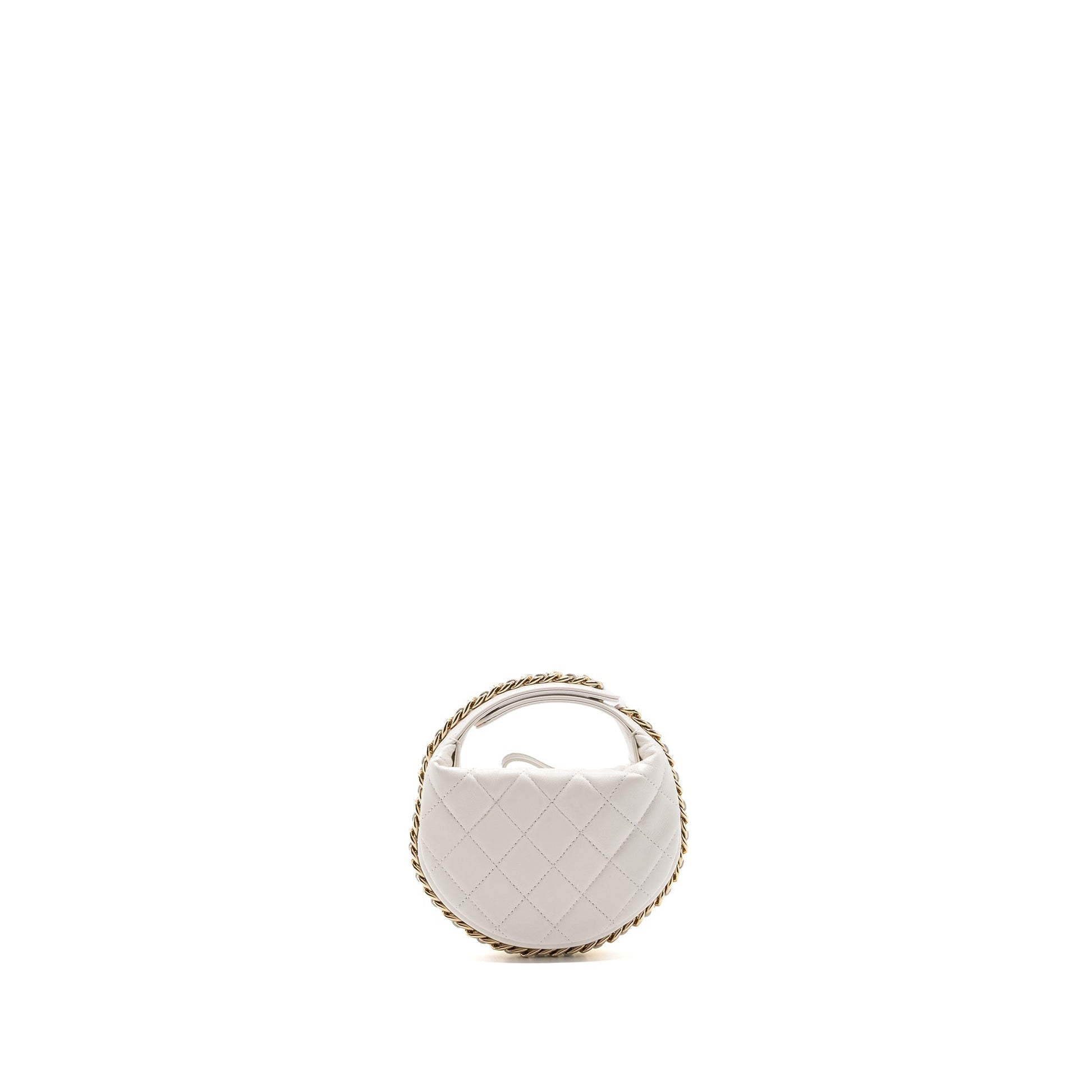 Chanel 23C round lambskin LGHW microchip White Clutch Bag