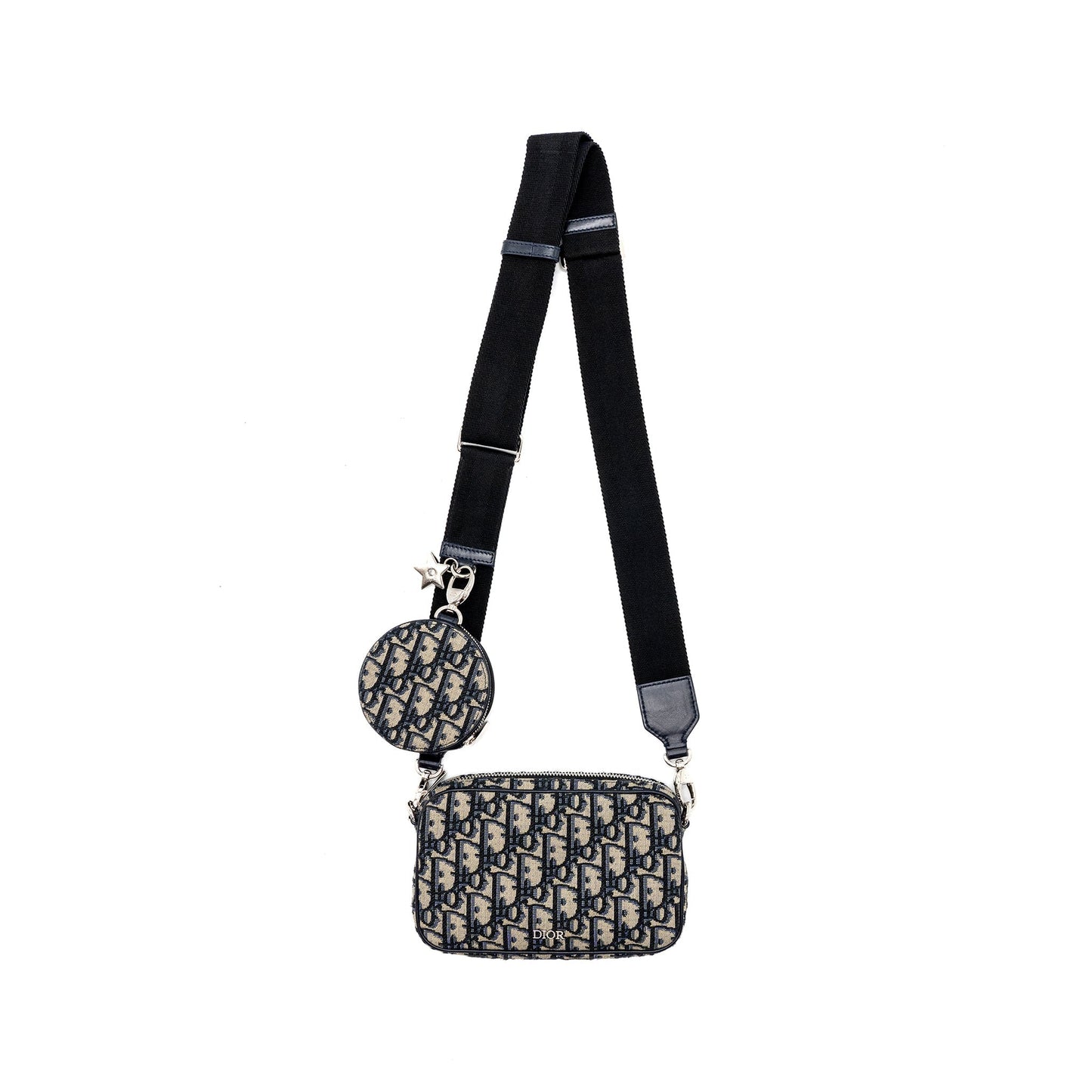 Dior In Zipper Pouch With Strap Jacquard Handbag Blue Mini Travel Bag