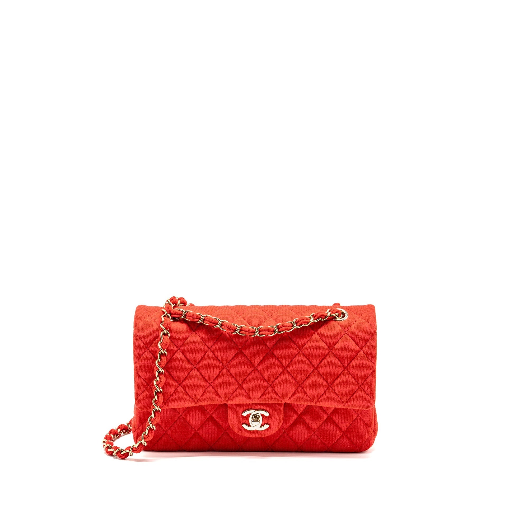Chanel Classic double flap fabric LGHW microchip Red Pink Shoulder Bag