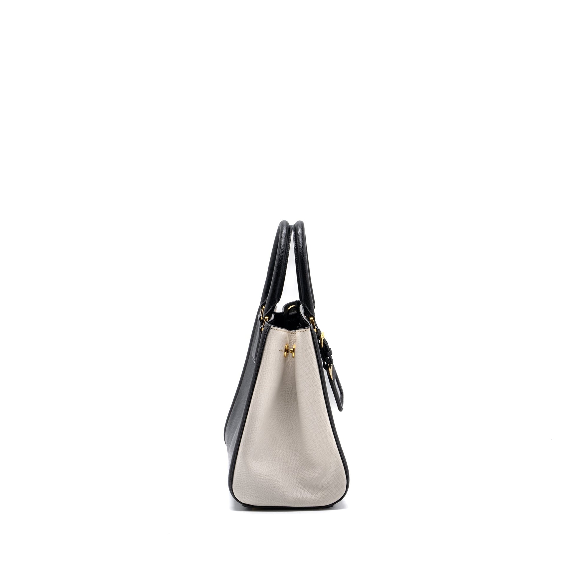 Prada Tote Purse Saffiano Calfskin Handbag Black White Tote Bag