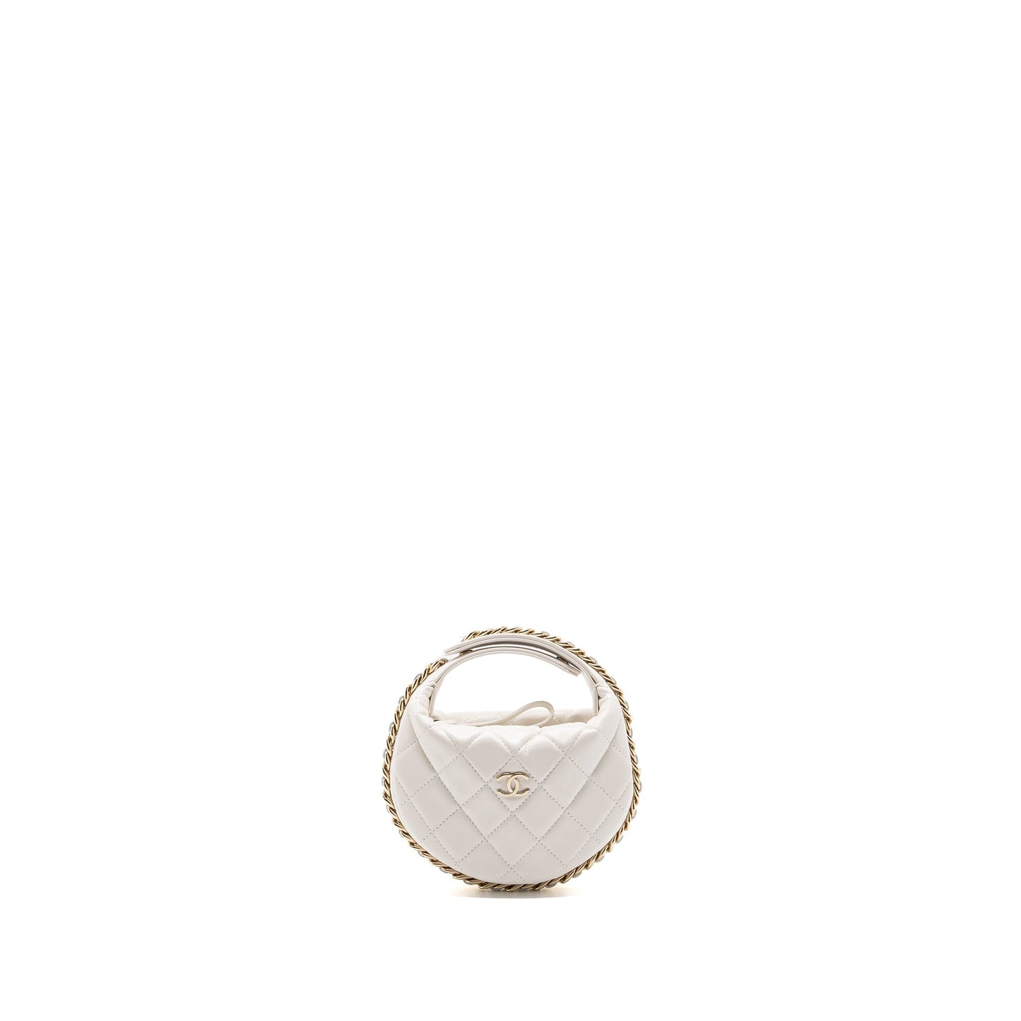 Chanel 23C round lambskin LGHW microchip White Clutch Bag