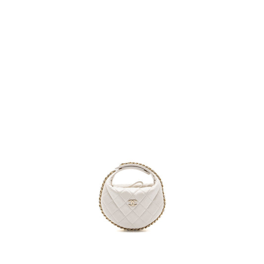 Chanel 23C round lambskin LGHW microchip White Clutch Bag