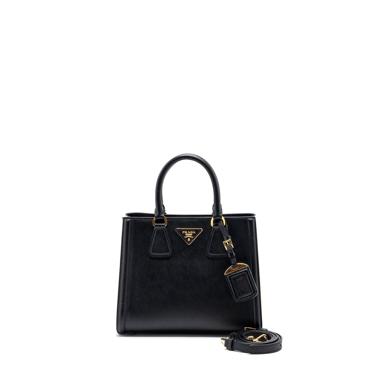 Prada Tote Purse Saffiano Calfskin Handbag Black White Tote Bag