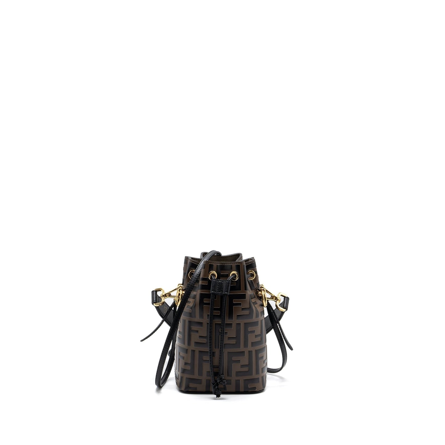 Fendi Mon Tresor Purse Calfskin Black Brown Mini Bucket Bag Brown Black Ghw