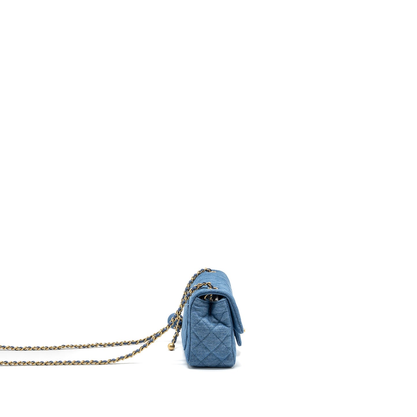 Chanel pearl crush square flap denim GHW Blue Shoulder Bag