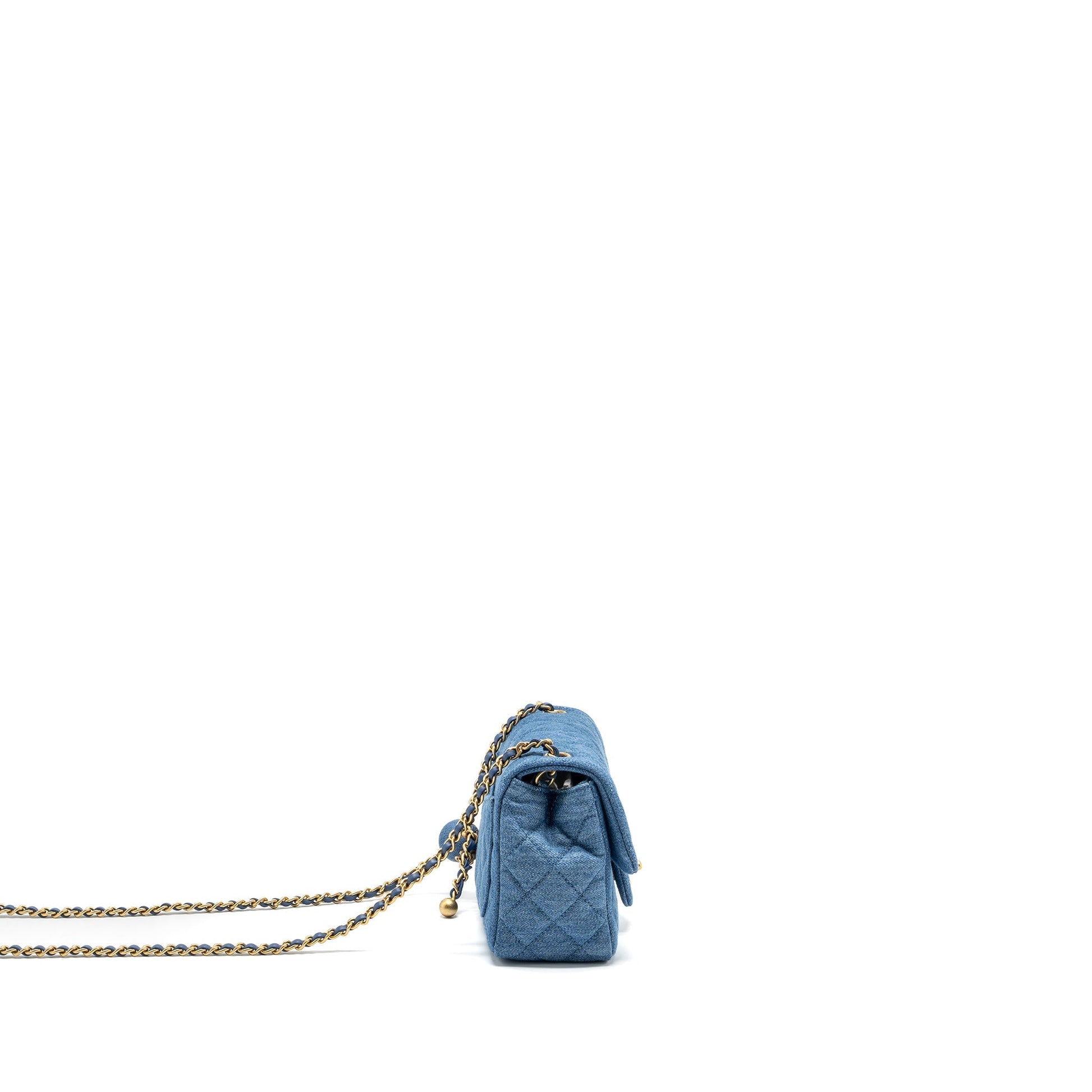 Chanel pearl crush square flap denim GHW Blue Shoulder Bag