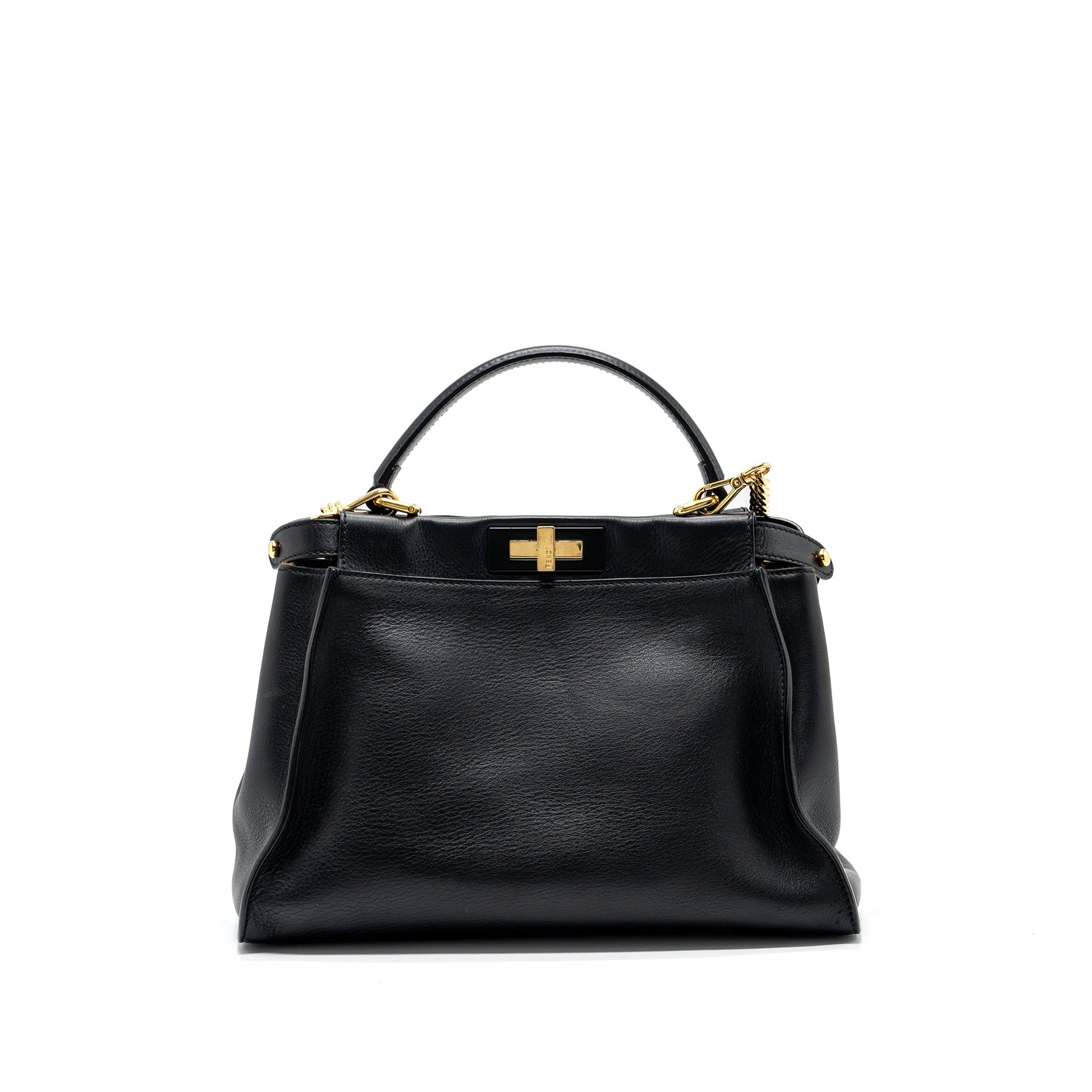 Fendi Peekaboo Purse Leather Black Medium Travel Bag
