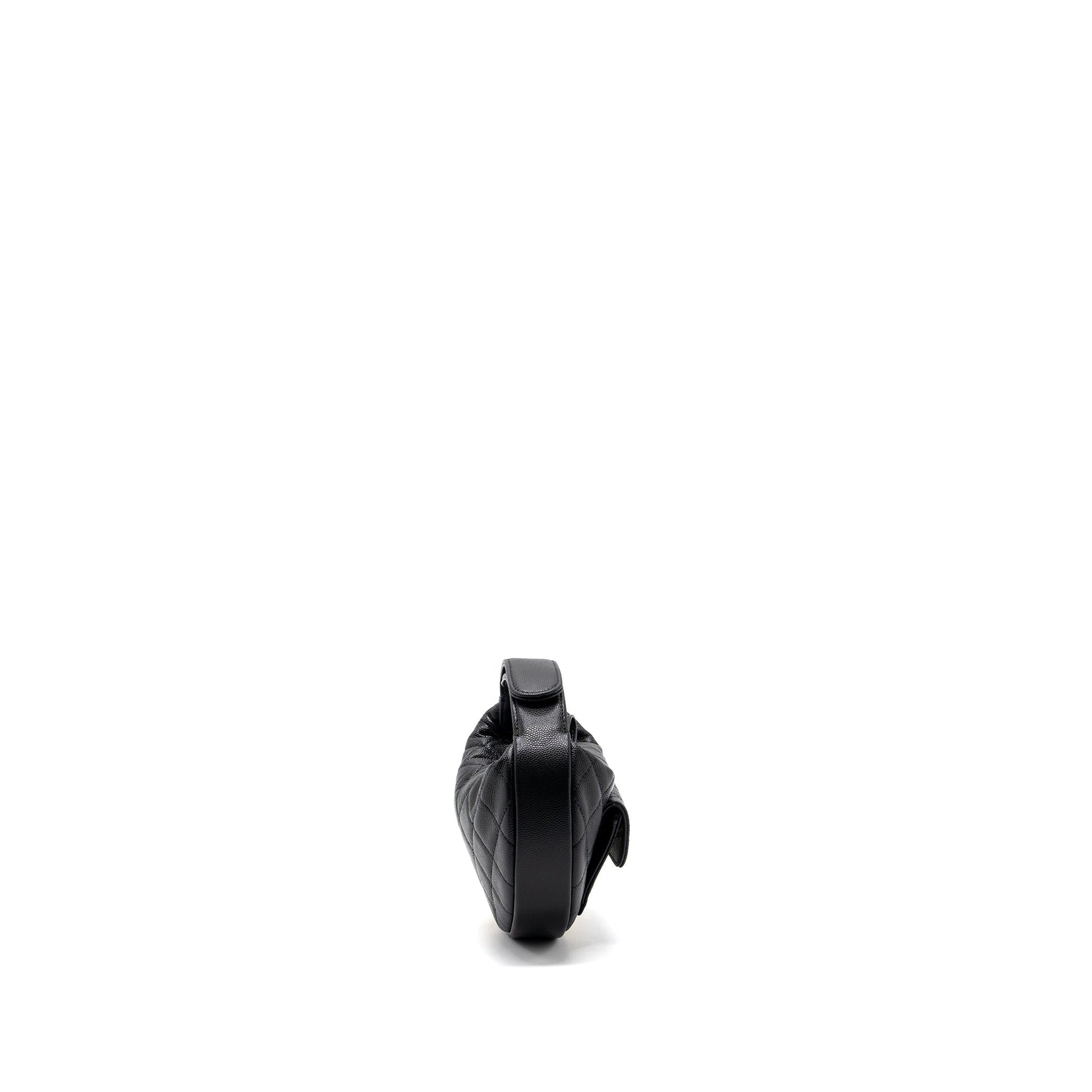 Chanel 23B round caviar GHW microchip Black Clutch Bag