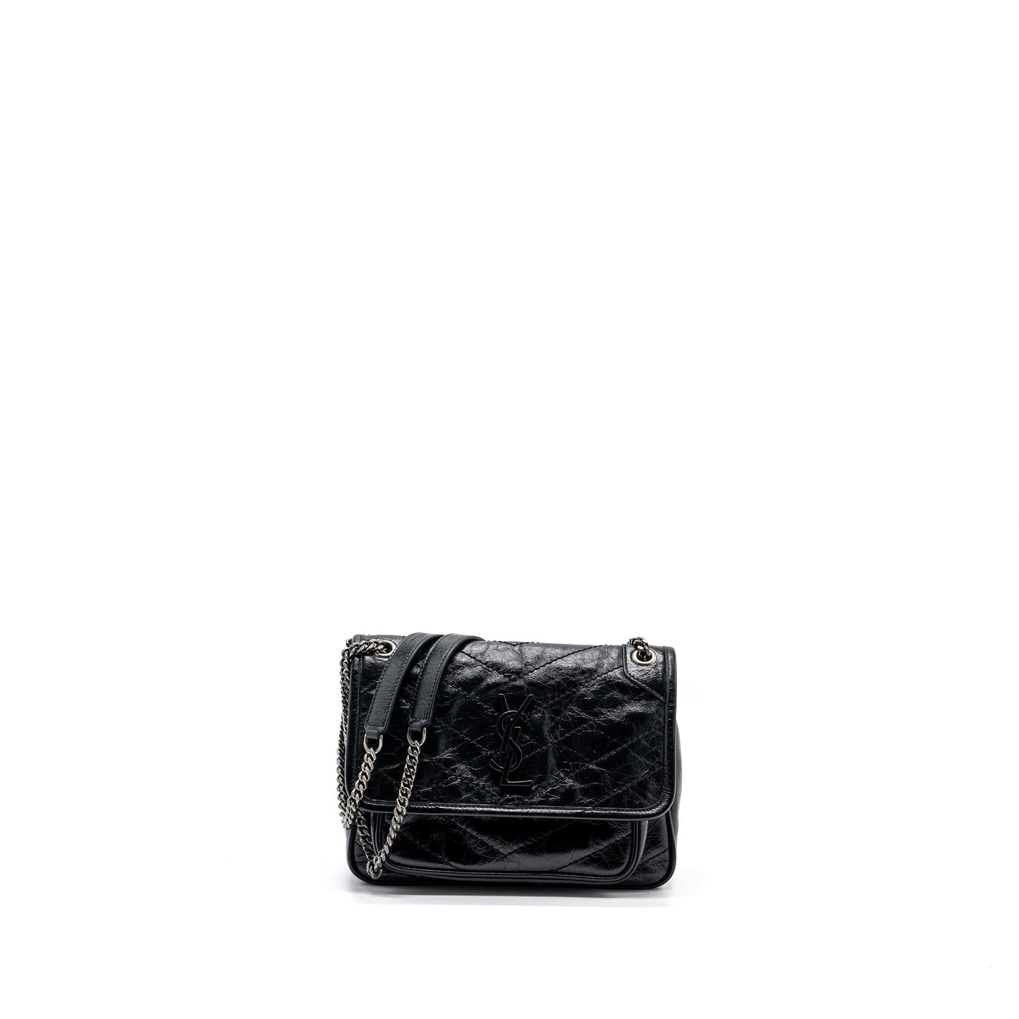 YSL Saint Laurent Niki Baby Purse Calfskin Ruthenium Hardware Travel Black Travel Bag