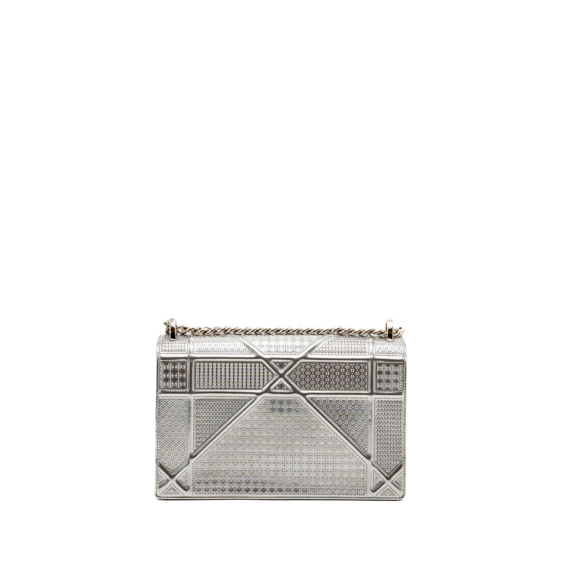 Dior ama Purse Patent Micro Cannage Metallic Handbag Leather Silver Travel Bag