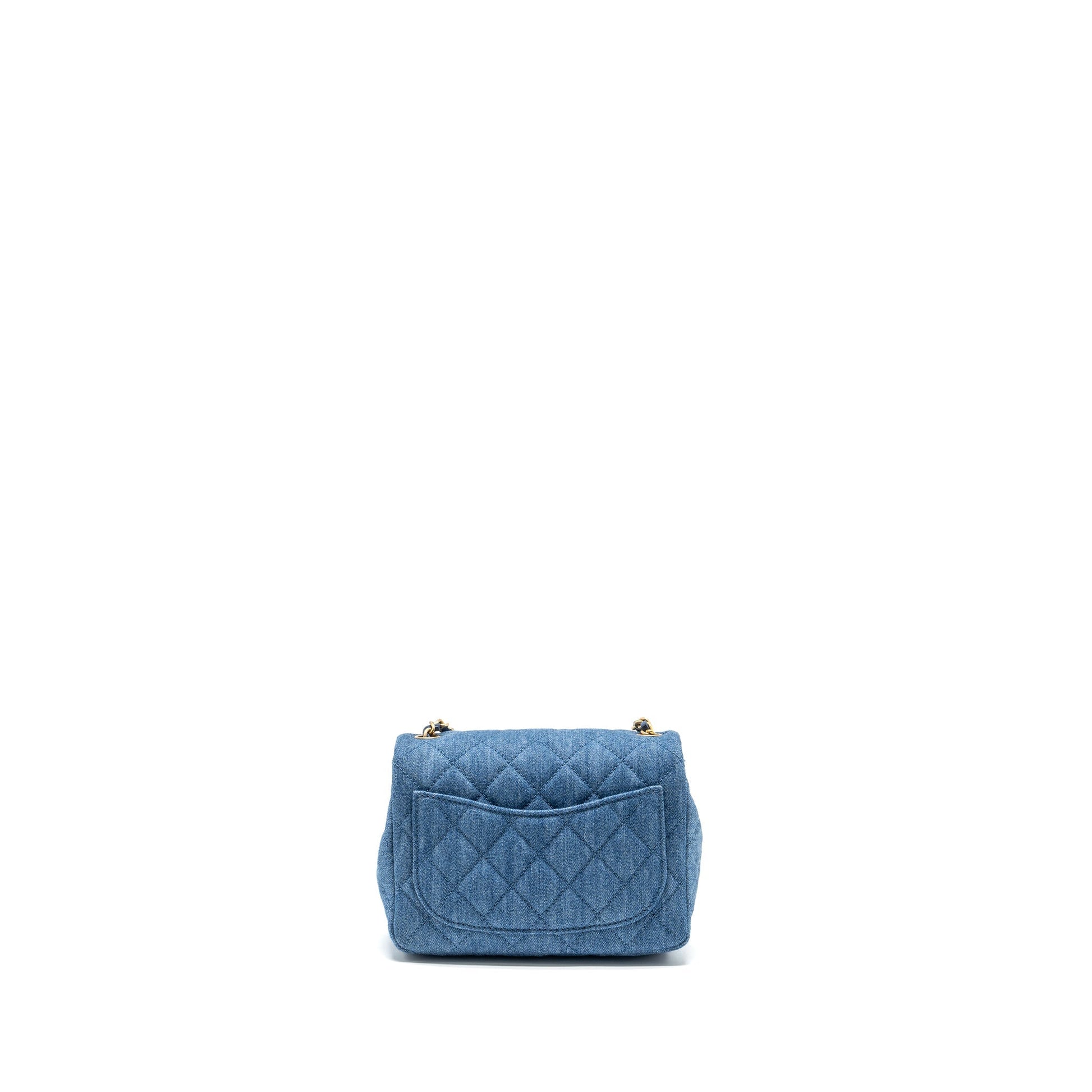 Chanel pearl crush square flap denim GHW Blue Shoulder Bag