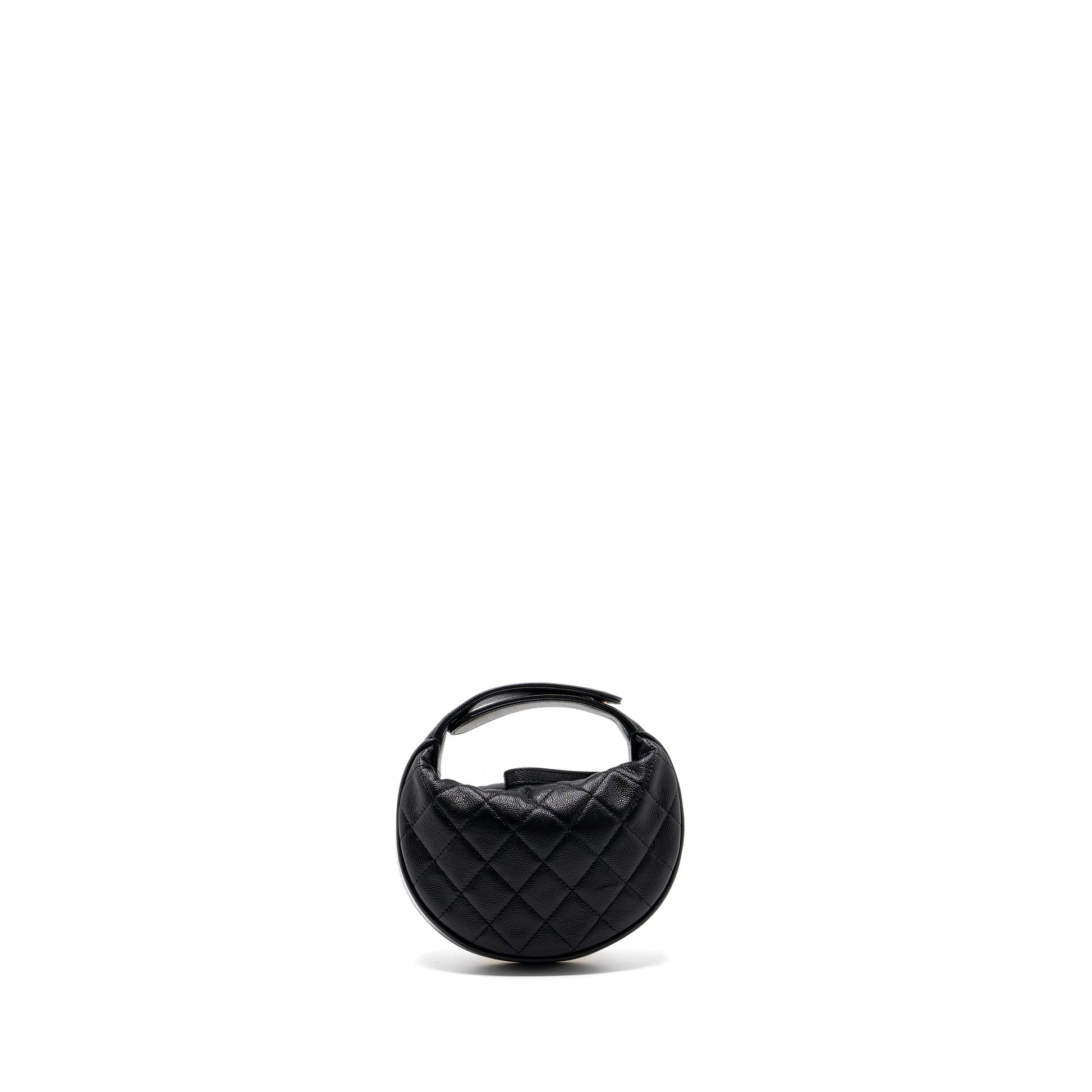 Chanel 23B round caviar GHW microchip Black Clutch Bag