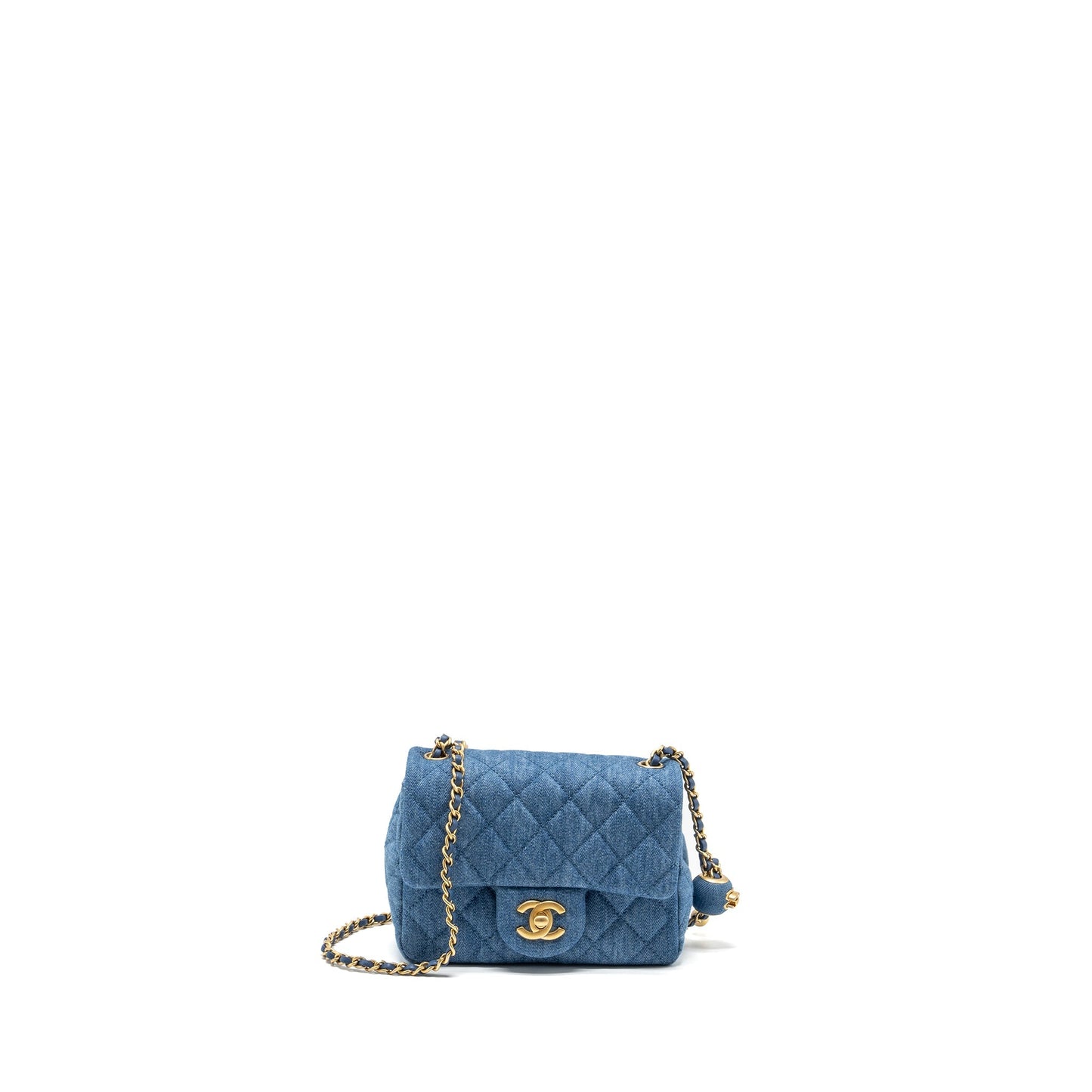 Chanel pearl crush square flap denim GHW Blue Shoulder Bag