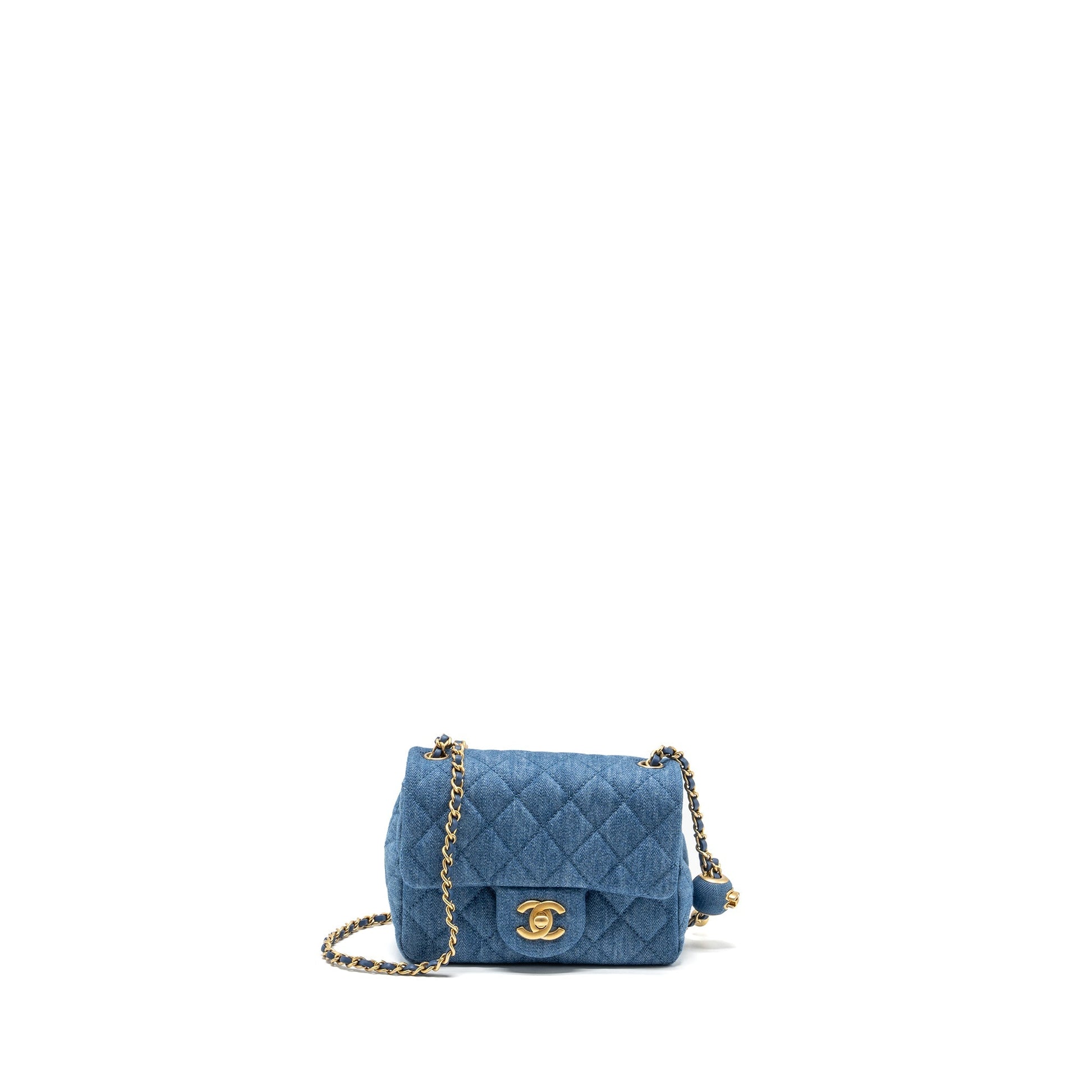 Chanel pearl crush square flap denim GHW Blue Shoulder Bag