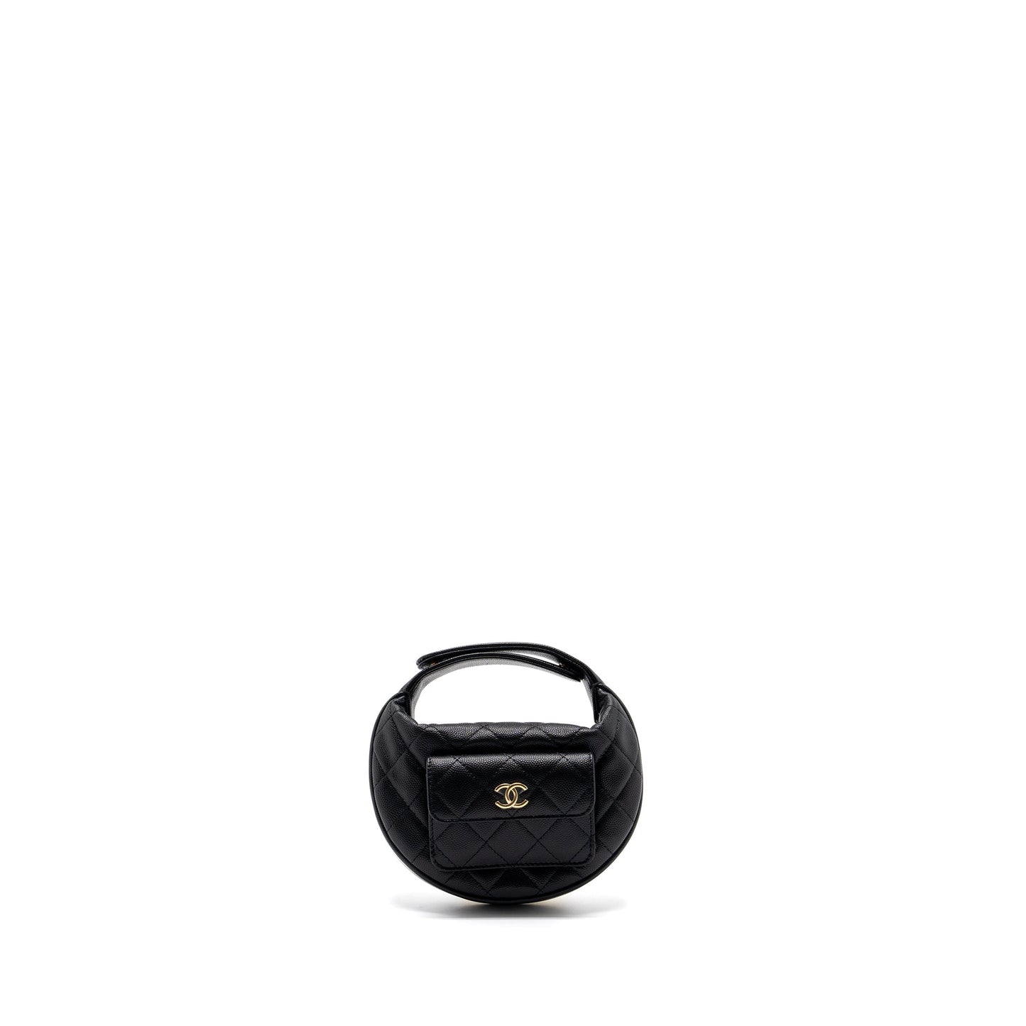 Chanel 23B round caviar GHW microchip Black Clutch Bag