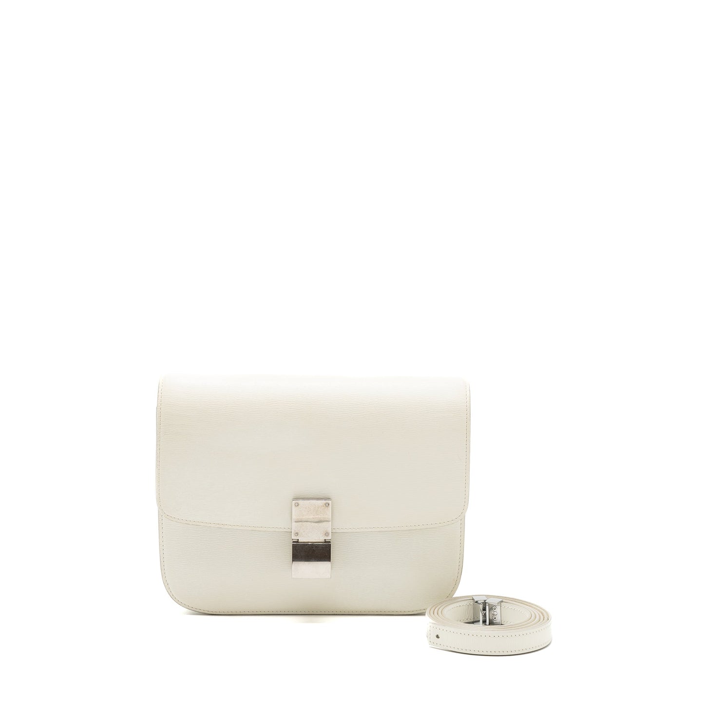 Celine Classic Box Purse Calfskin Handbag White Medium Travel Bag