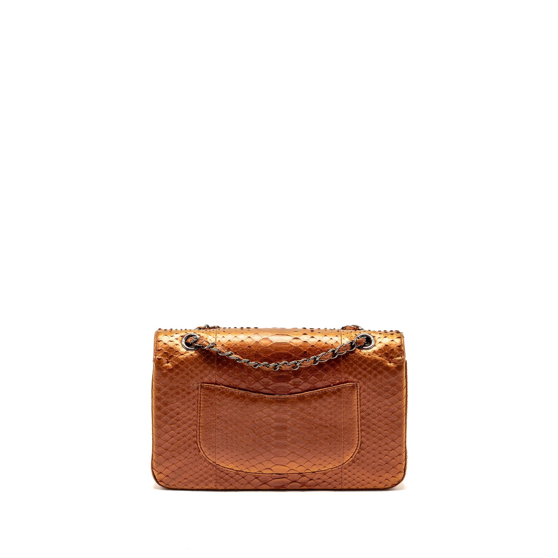 Chanel Classic double flap python SHW Orange Leather Shoulder Bag