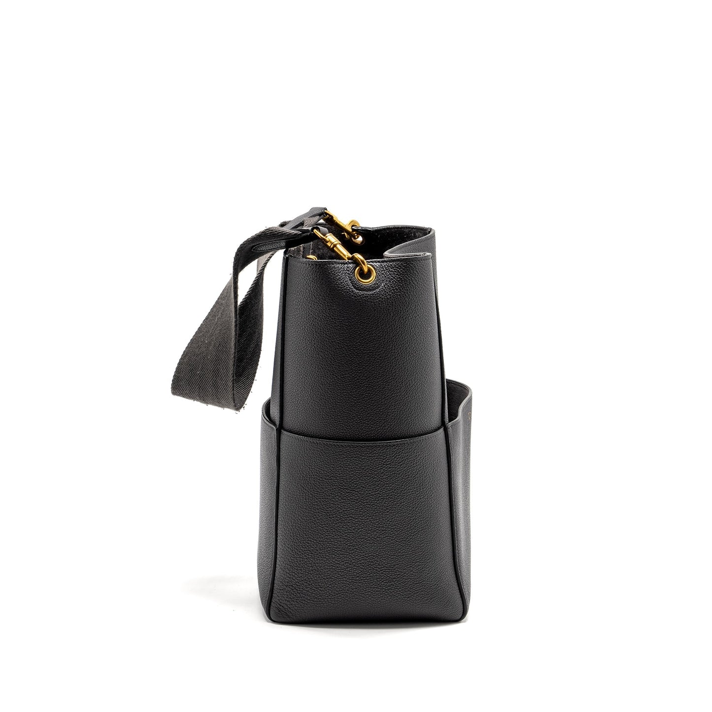 Celine Sangle Purse Calfskin Dark Grey Handbag Bucket Bucket Bag