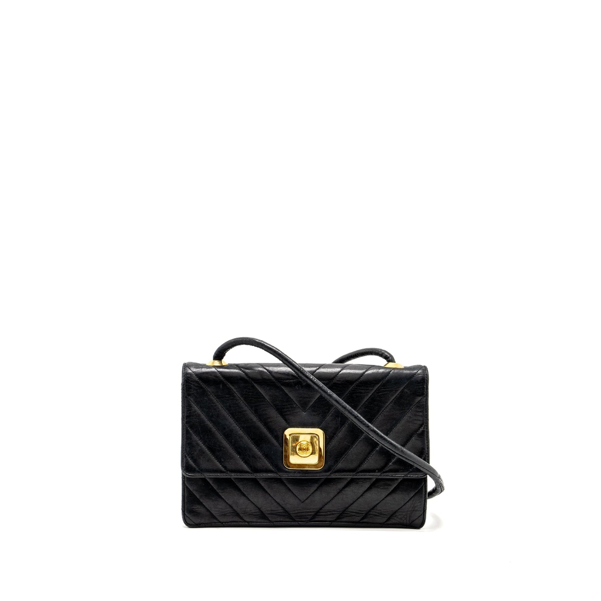 Chanel chevron flap lambskin GHW Black Shoulder Bag