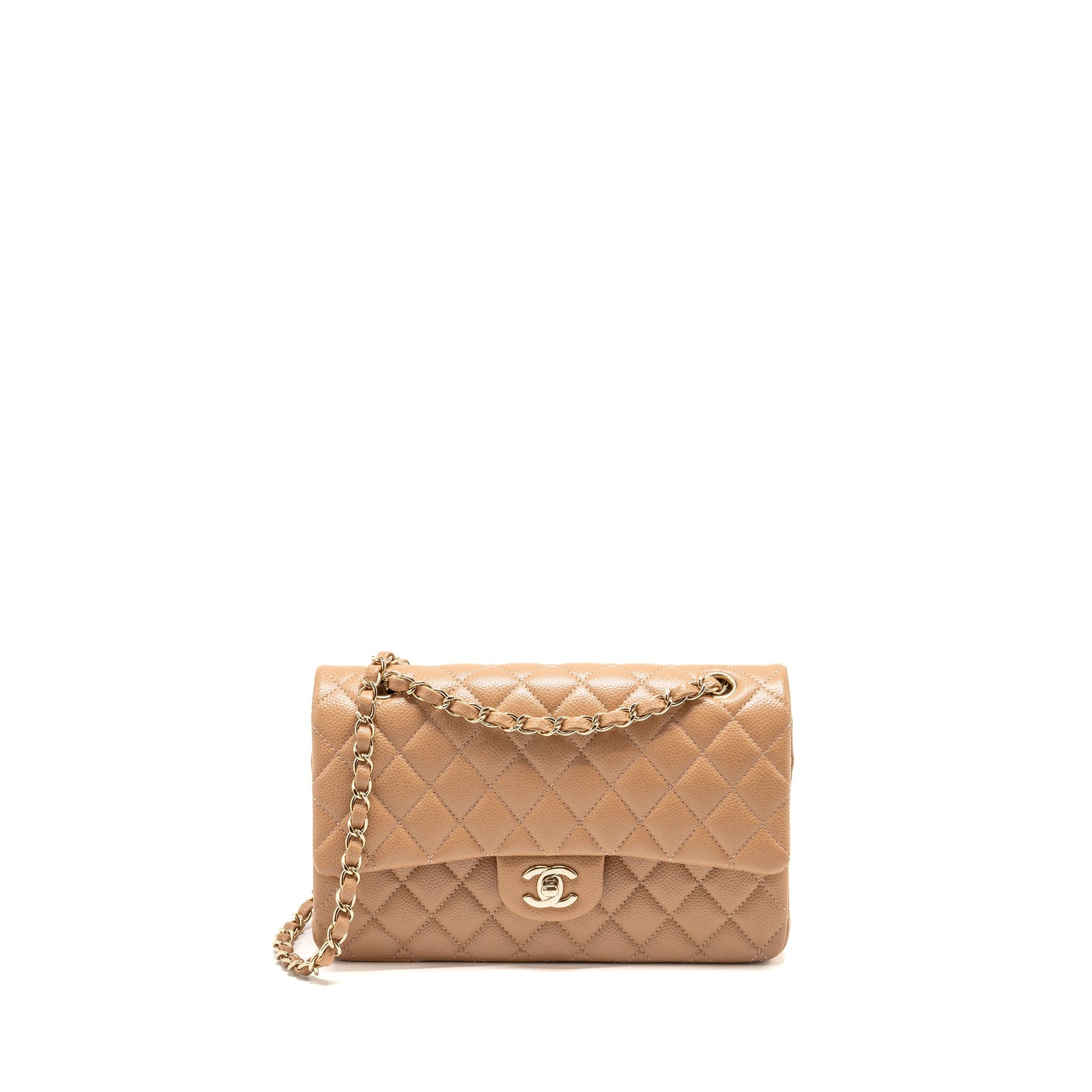 Chanel Classic Double Flap Caviar Dark LGHW Beige Shoulder Bag