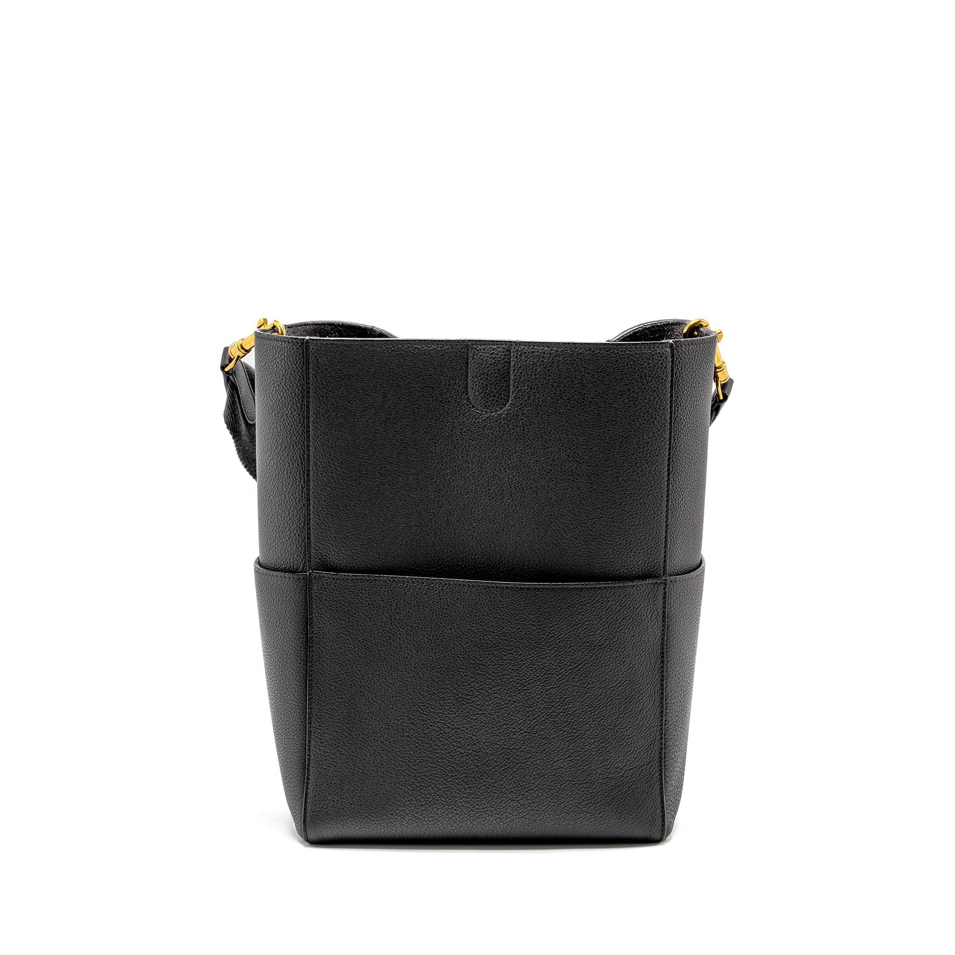 Celine Sangle Purse Calfskin Dark Grey Handbag Bucket Bucket Bag