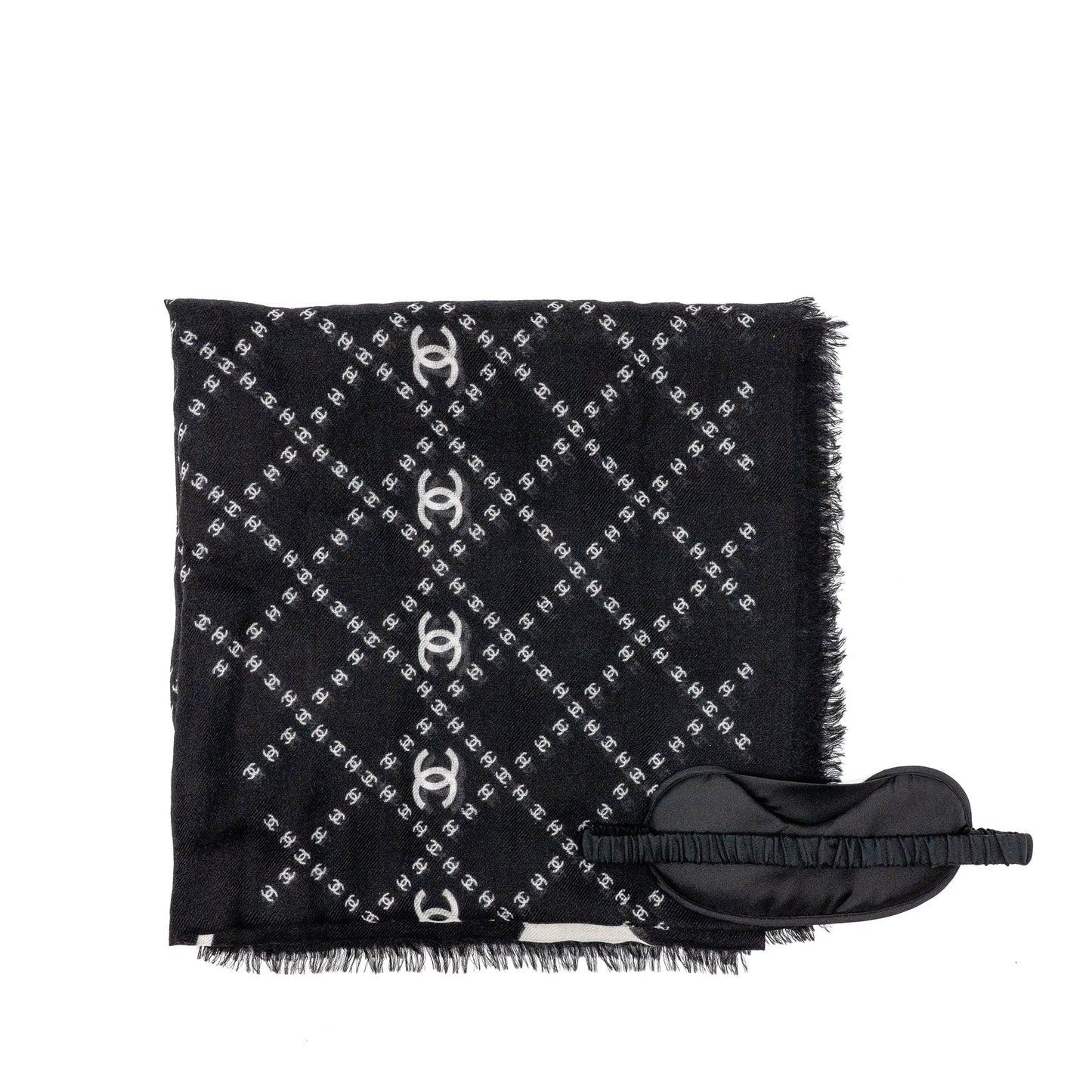 Chanel Scarf eye mask set Cashmere Silk Black