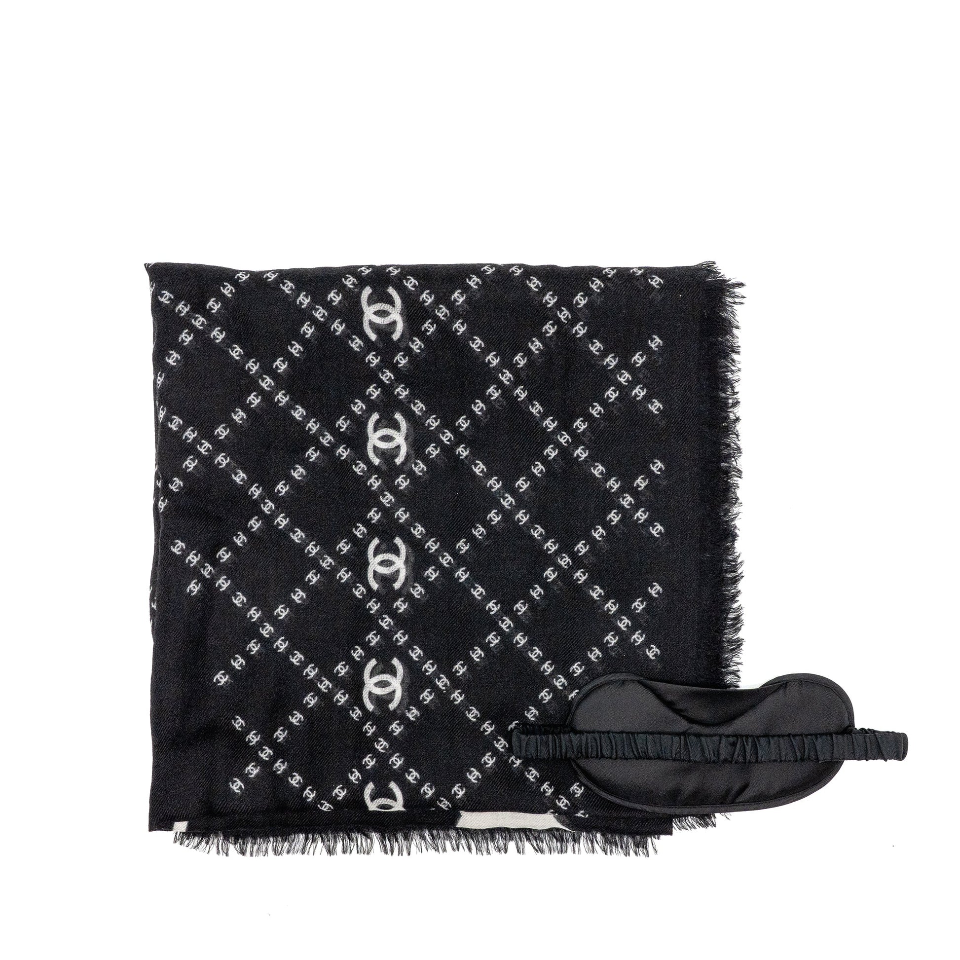 Chanel Scarf eye mask set Cashmere Silk Black