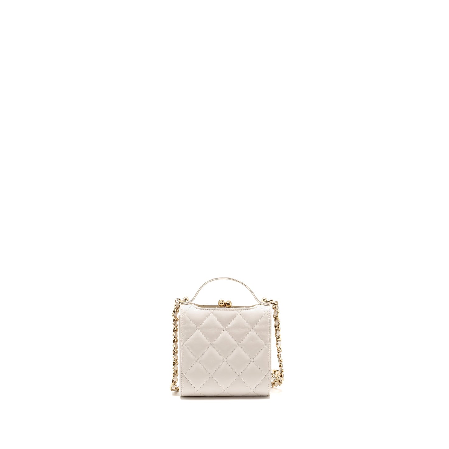Chanel top handle flap kiss lambskin LGHW White Lock Clutch Bag