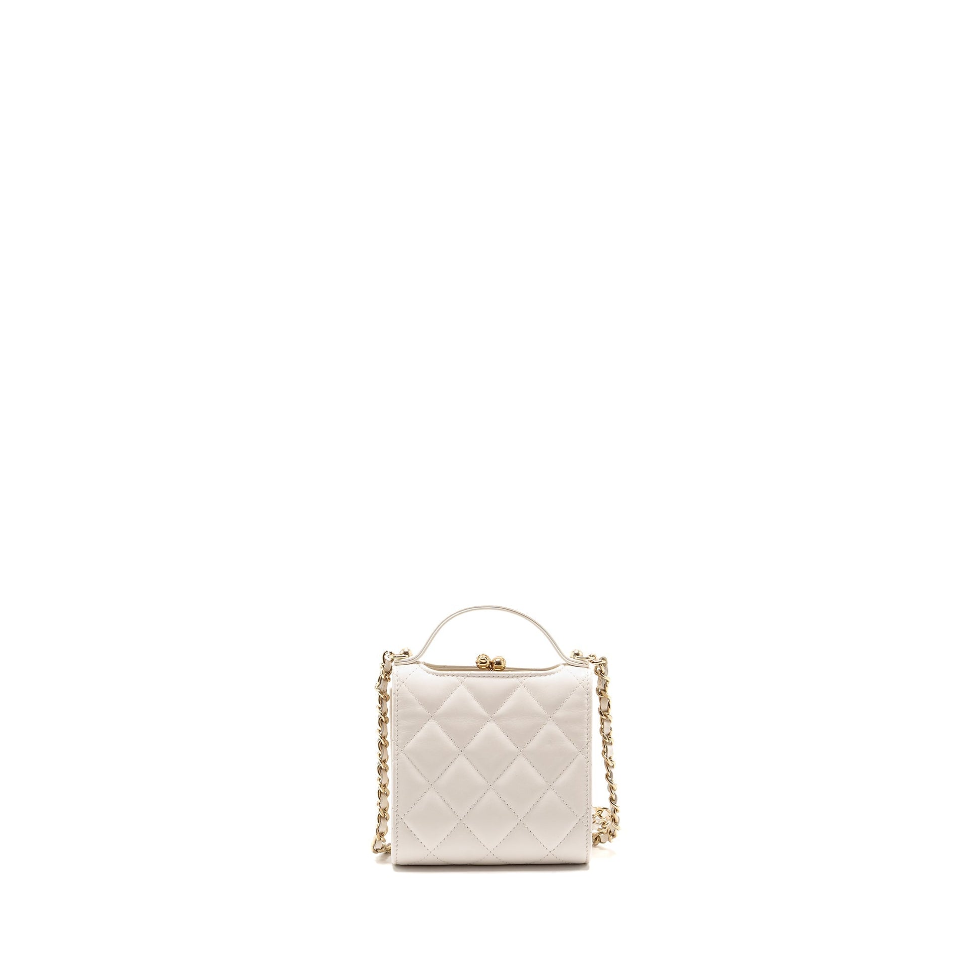 Chanel top handle flap kiss lambskin LGHW White Lock Clutch Bag