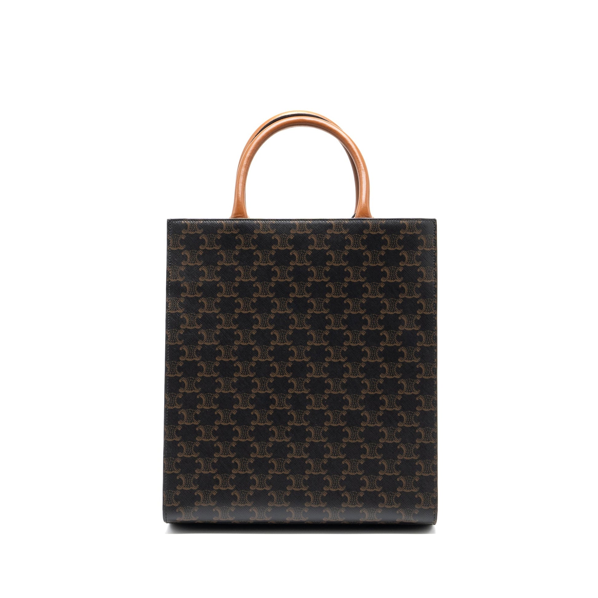 Celine Cabas Vertical In Triomphe Calfskin Handbag Canvas Tan Travel Bag