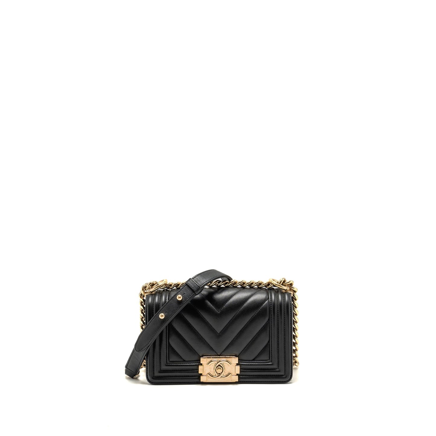 Chanel Chevron Boy Lambskin LGHW Black Small Handbag