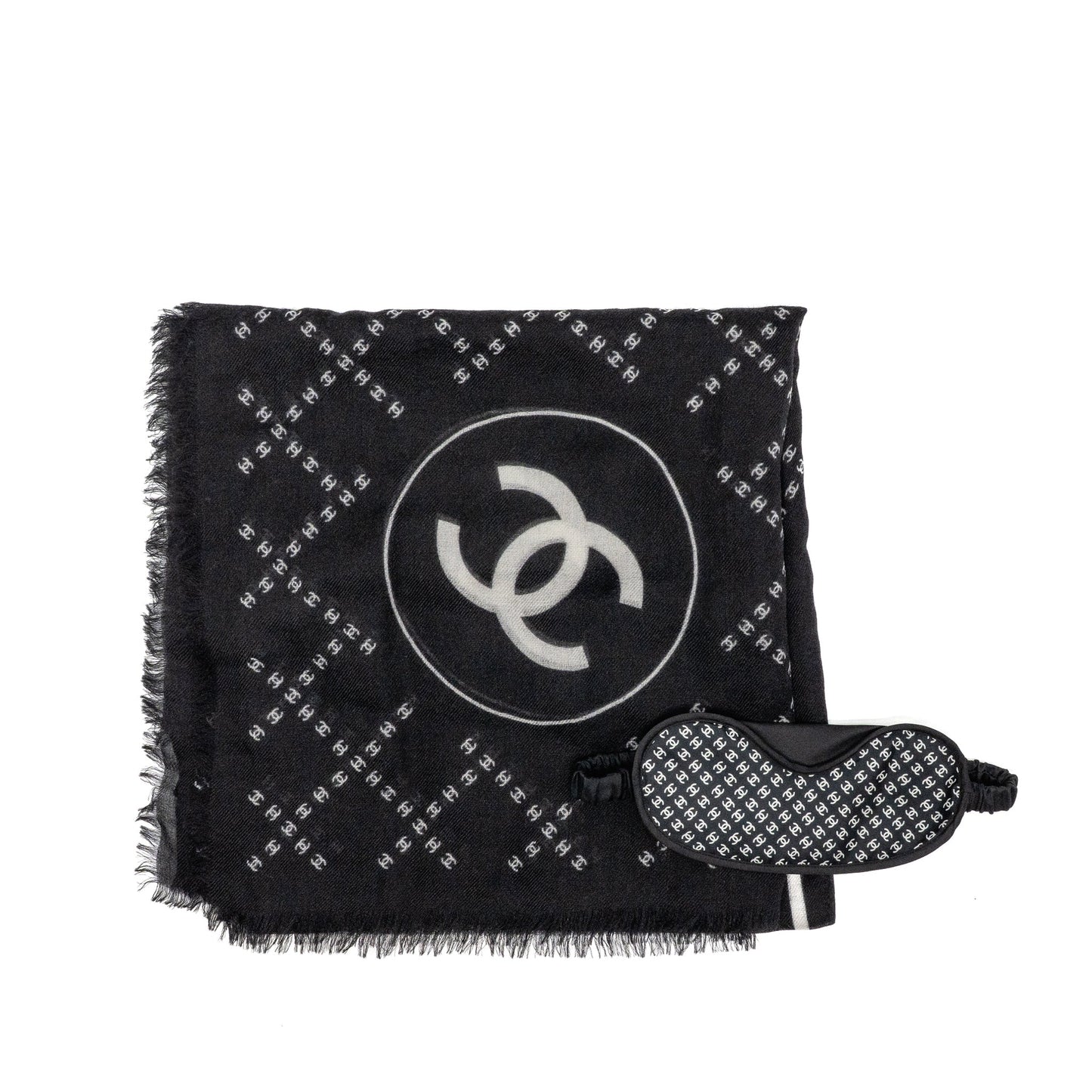 Chanel Scarf eye mask set Cashmere Silk Black