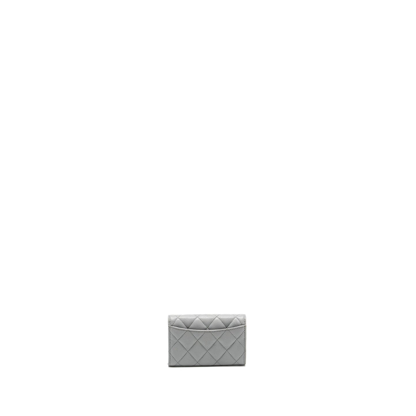 Chanel Classic Flap Card Holder Caviar Light Grey Wallet Case Grey Lghwmicrochip