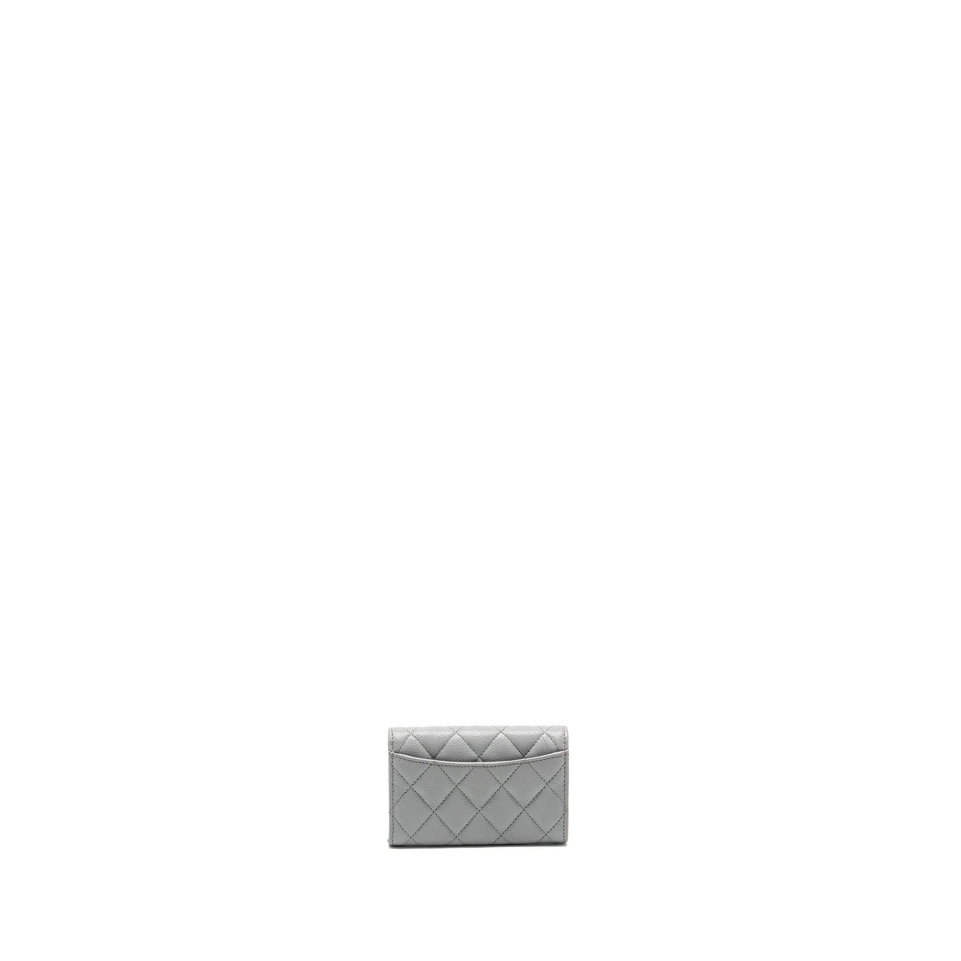 Chanel Classic Flap Card Holder Caviar Light Grey Wallet Case Grey Lghwmicrochip