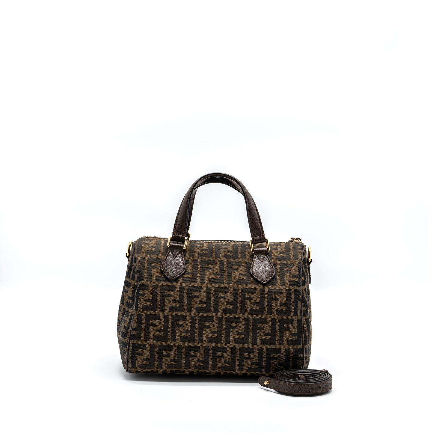 Fendi Boston Purse Jacquard Fabric Brown Travel Bag