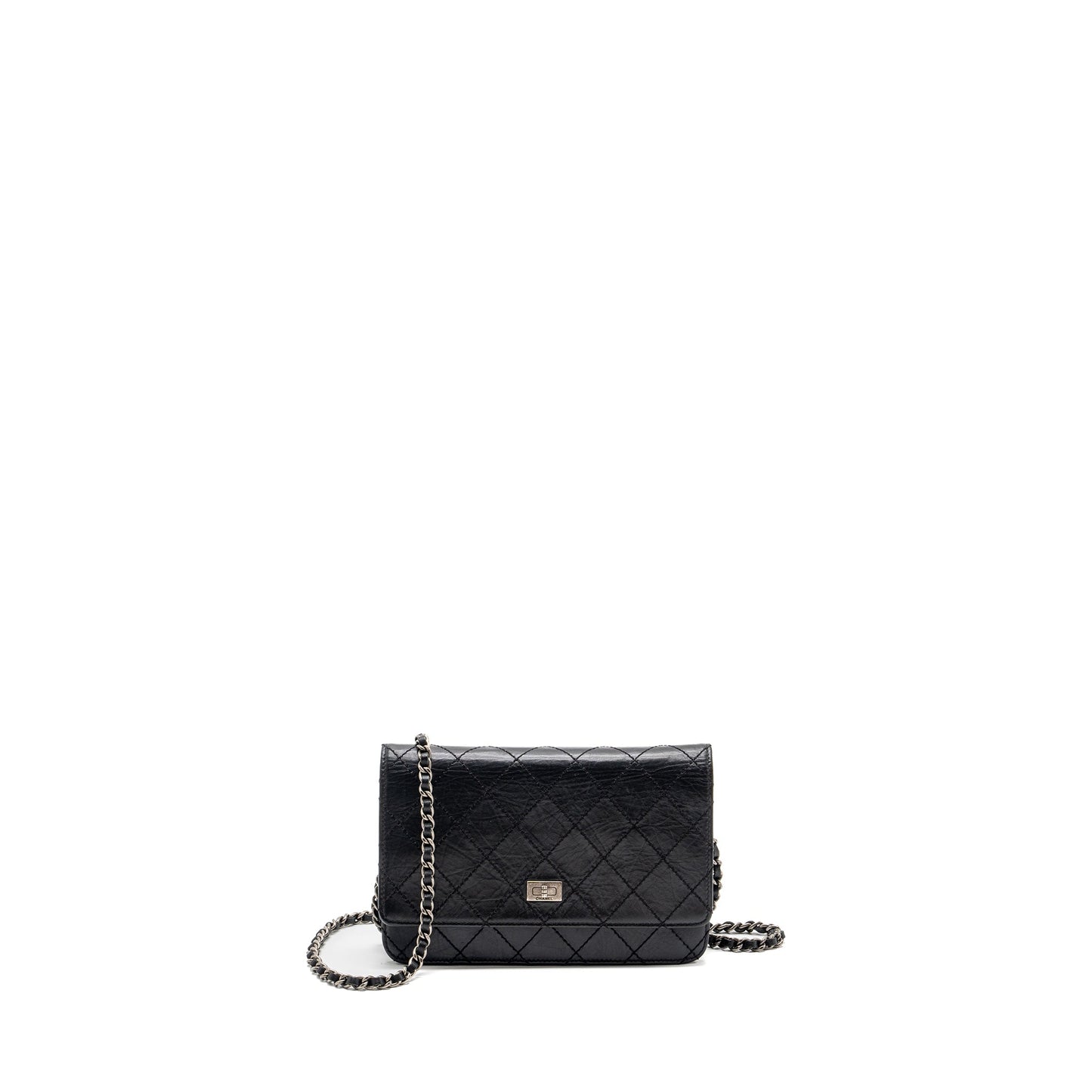 Chanel 2.55 reissue on calfskin ruthenium hardware Black Wallet Case