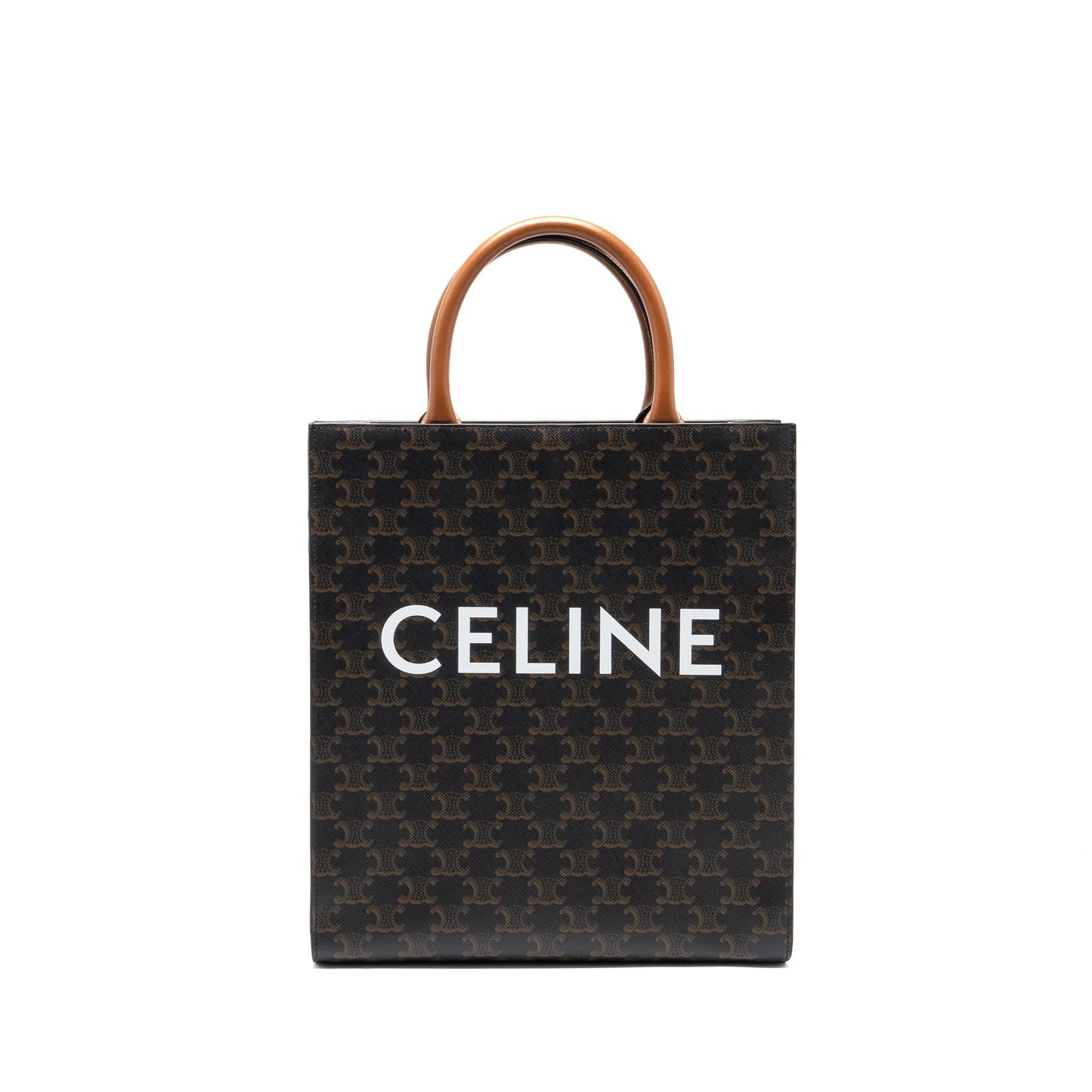 Celine Cabas Vertical In Triomphe Calfskin Handbag Canvas Tan Travel Bag