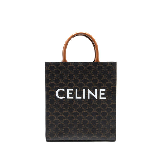 Celine Cabas Vertical In Triomphe Calfskin Handbag Canvas Tan Travel Bag