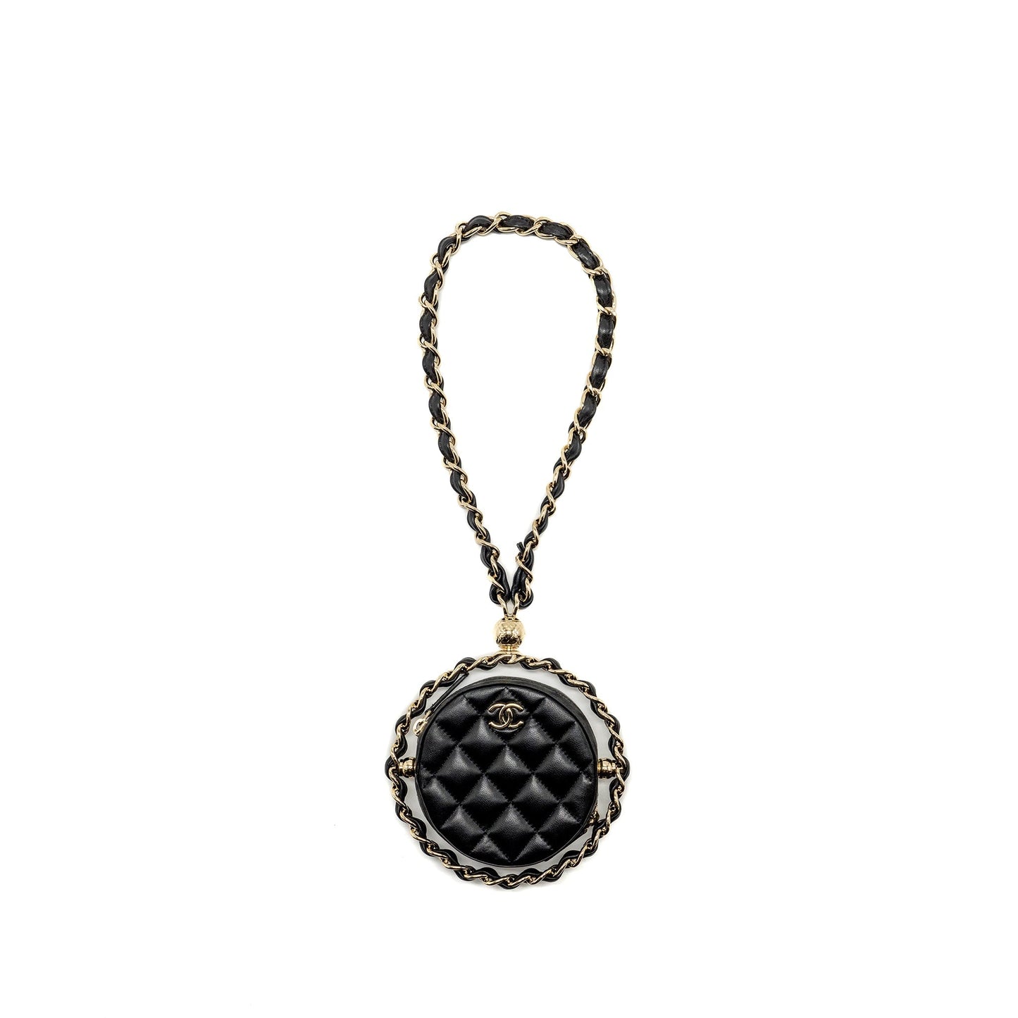 Chanel 22c Quilted Round Lambskin LGHW Black Clutch Bag