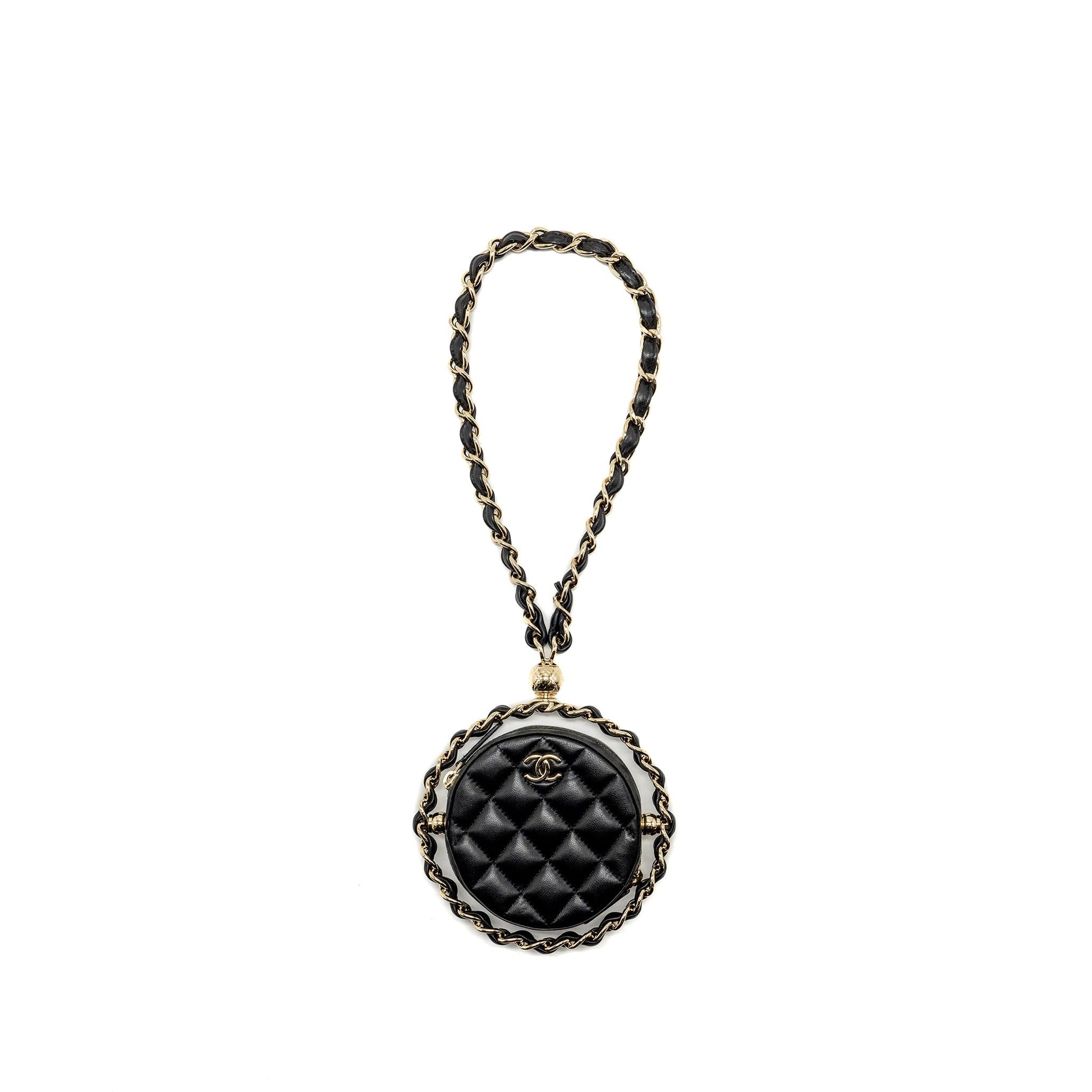 Chanel 22c Quilted Round Lambskin LGHW Black Clutch Bag