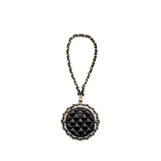 Chanel 22c Quilted Round Lambskin LGHW Black Clutch Bag