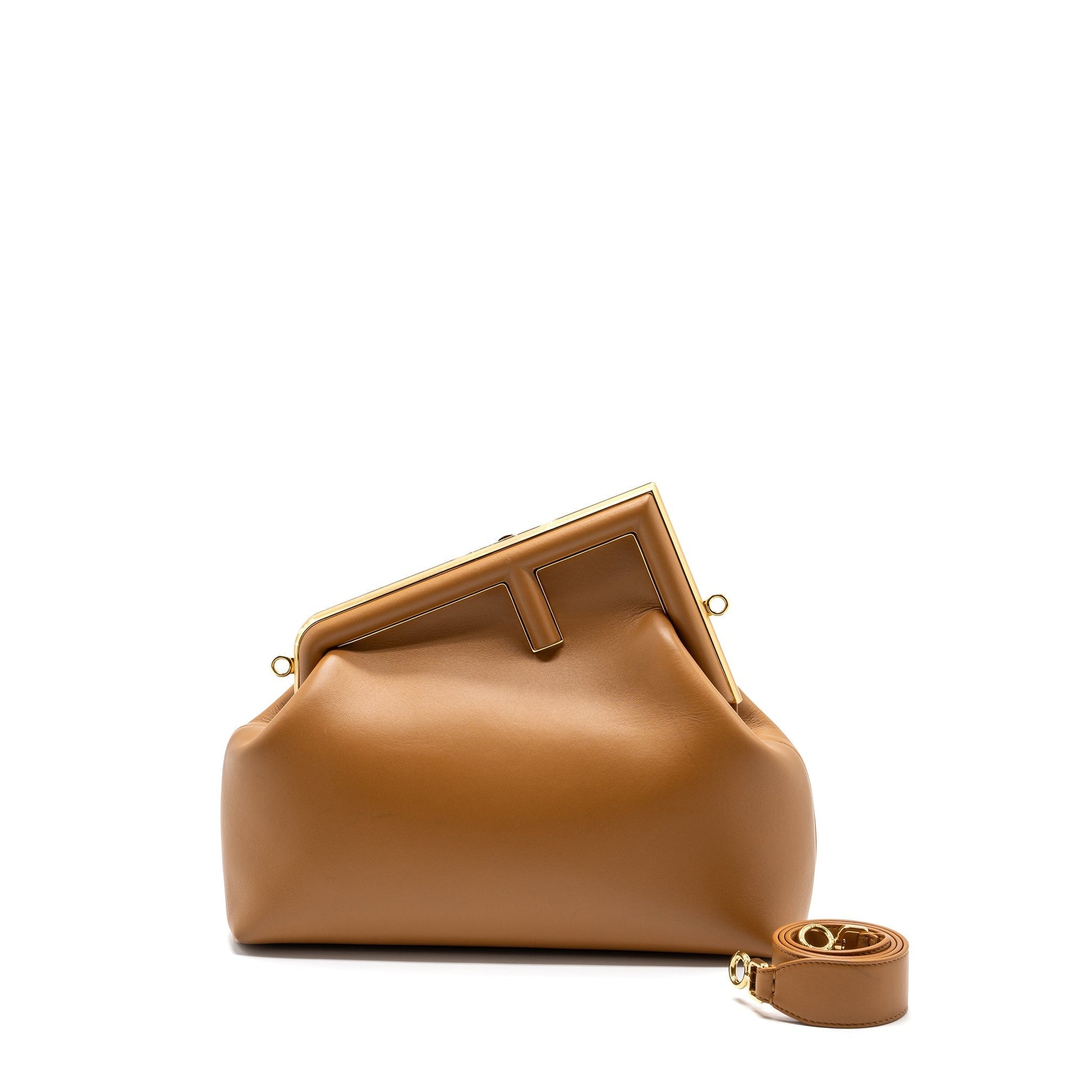 Fendi First Nappa Caramel Handbag Lambskin Medium Travel Bag