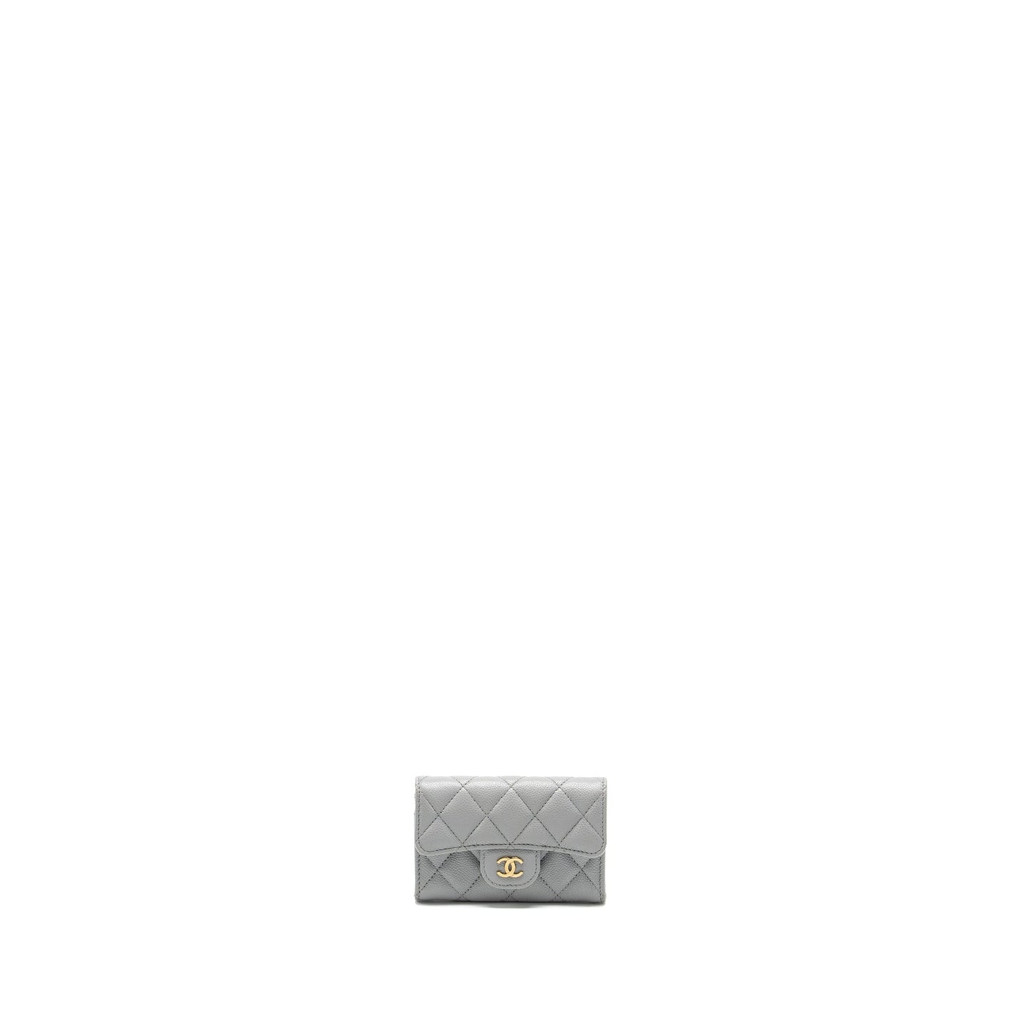 Chanel Classic Flap Card Holder Caviar Light Grey Wallet Case Grey Lghwmicrochip
