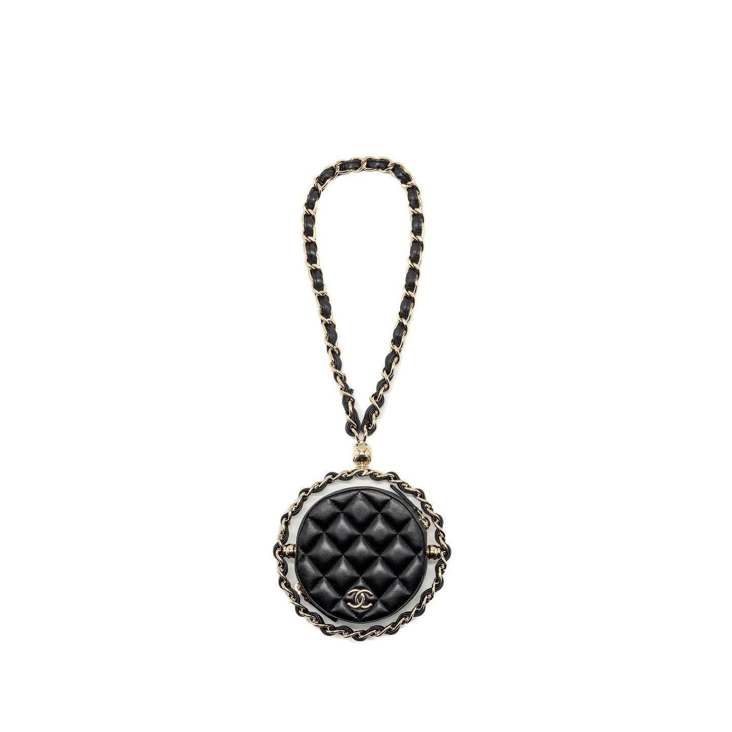 Chanel 22c Quilted Round Lambskin LGHW Black Clutch Bag