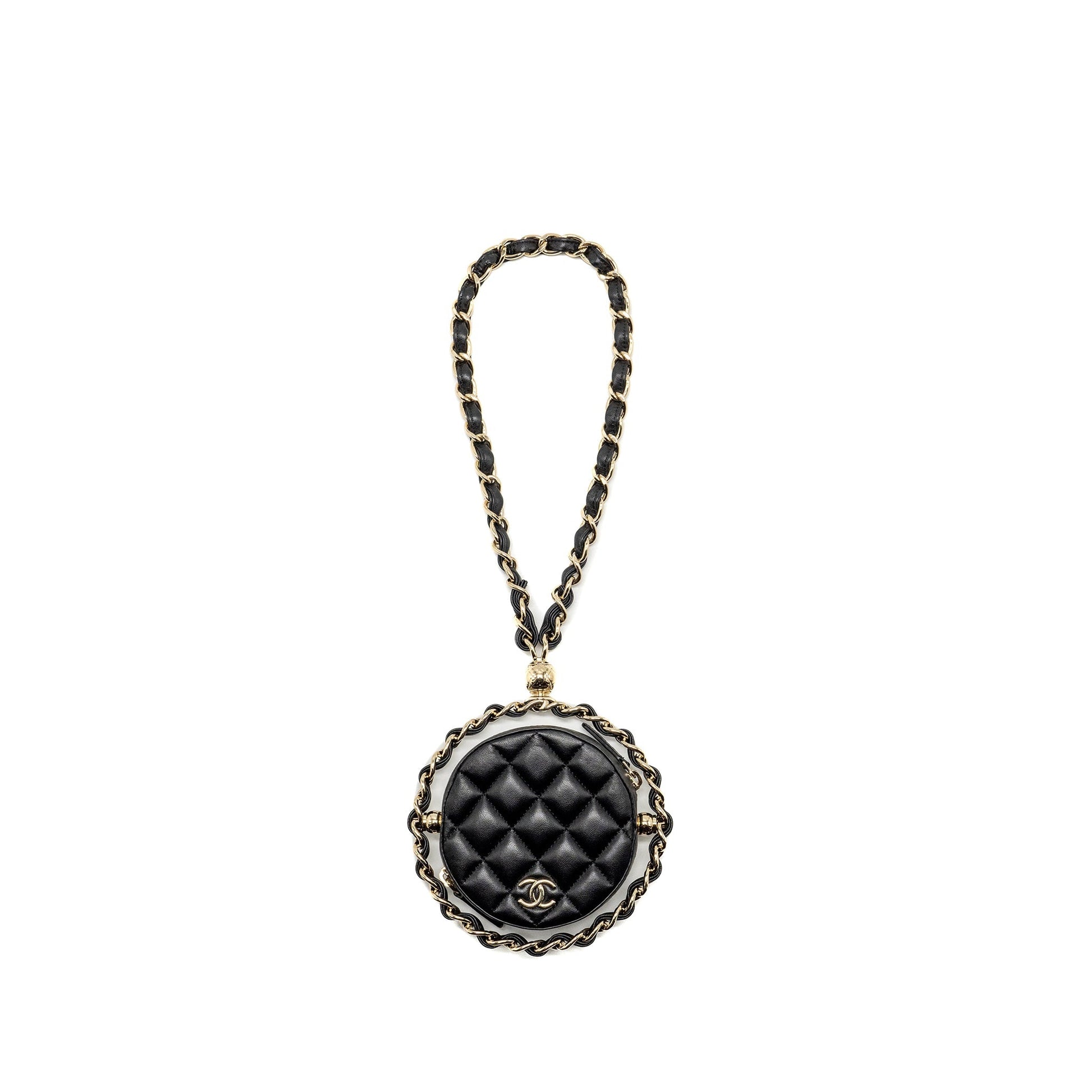 Chanel 22c Quilted Round Lambskin LGHW Black Clutch Bag