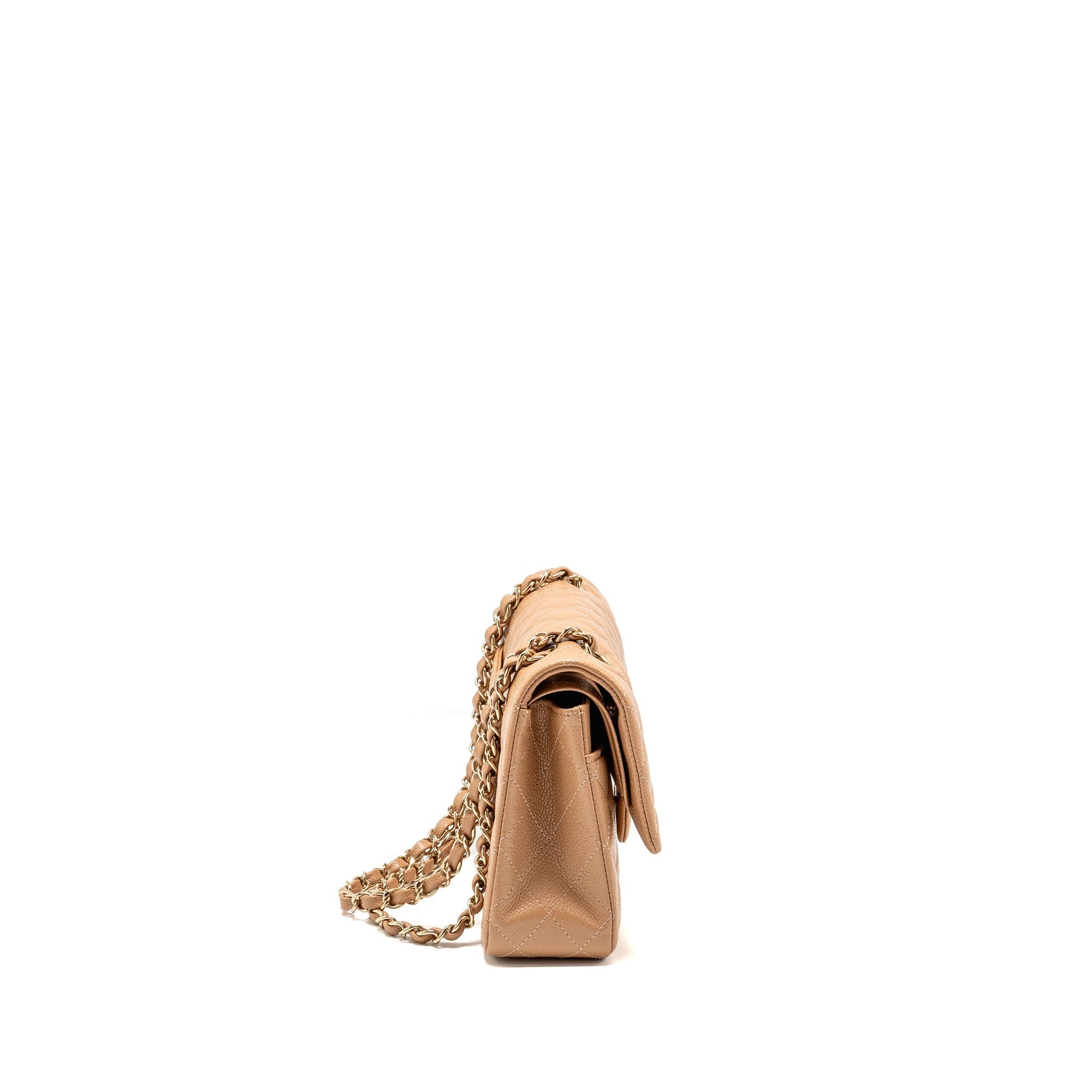 Chanel Classic Double Flap Caviar Dark LGHW Beige Shoulder Bag