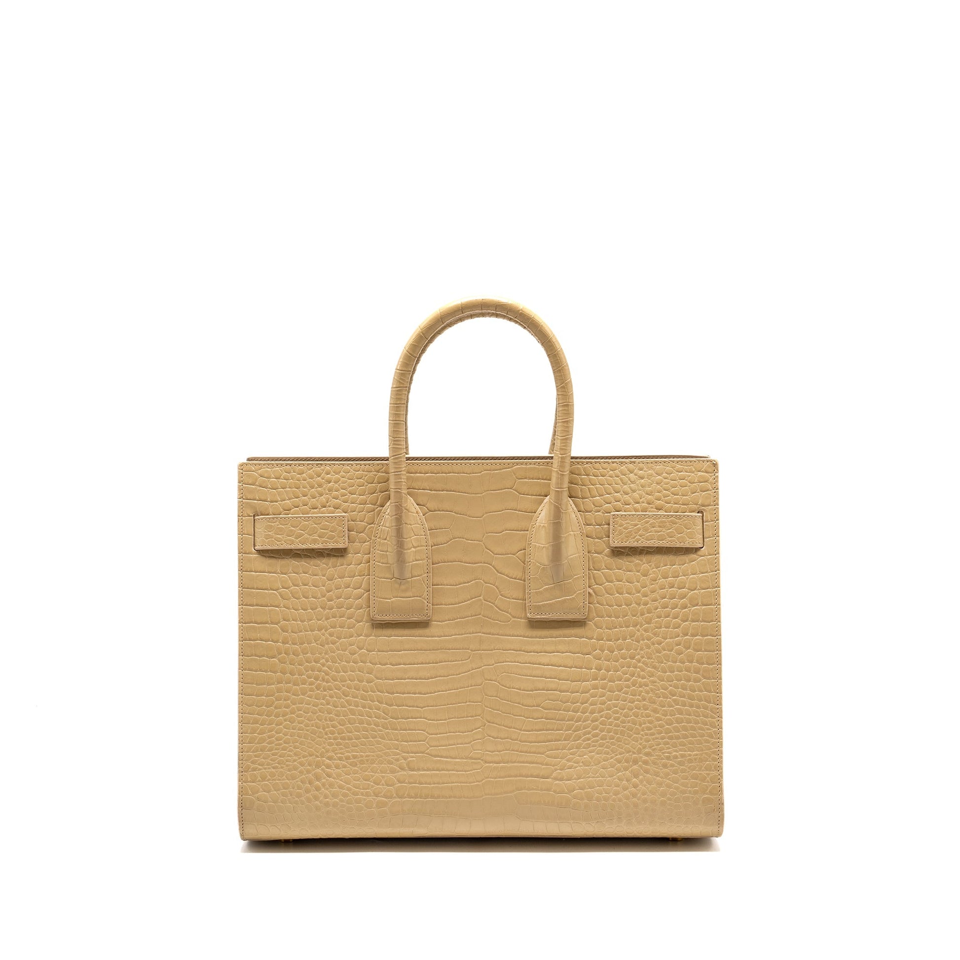 YSL Saint Laurent Sac De Jour Crocodile Embossed Calfskin Travel Beige Travel Bag