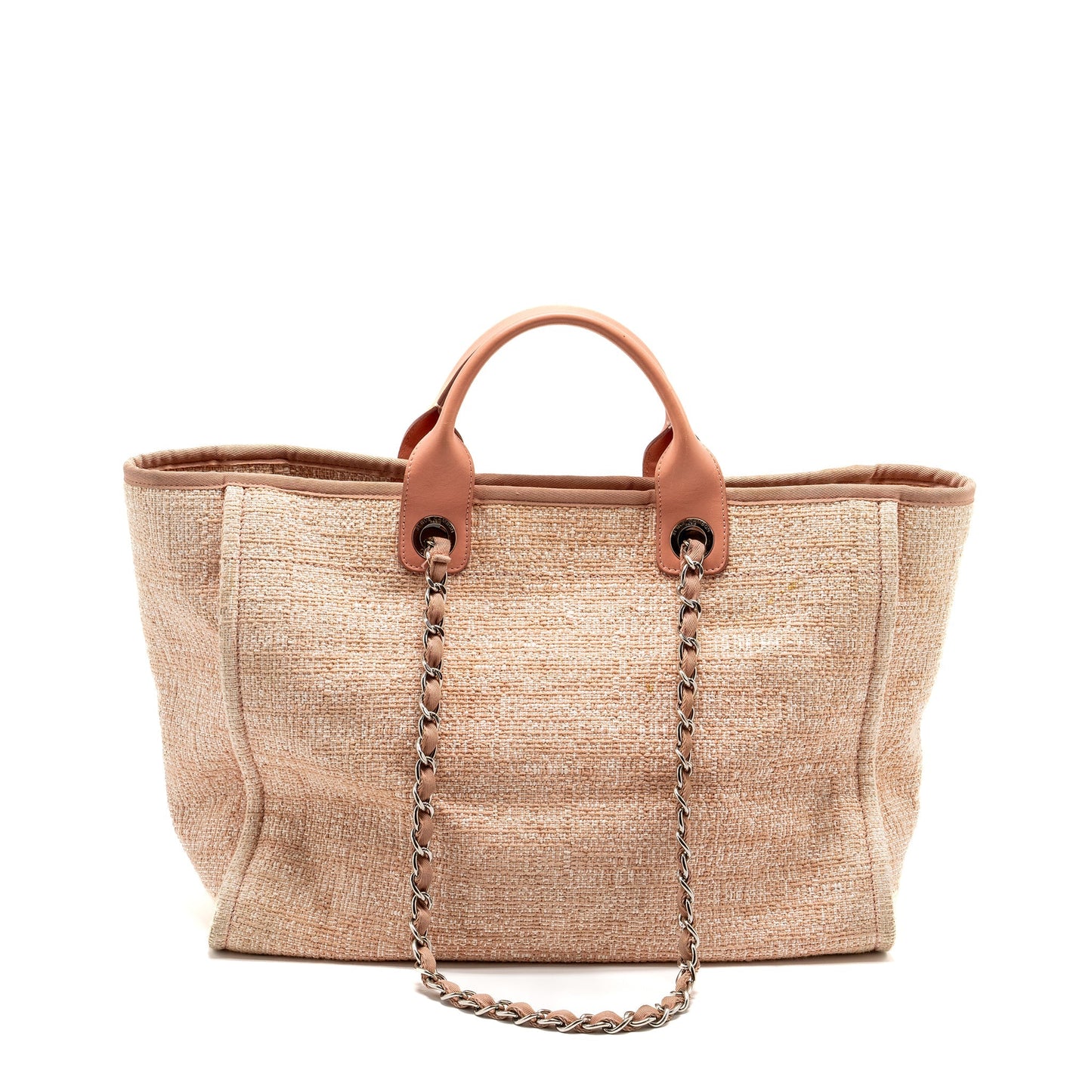 Chanel Deauville Calfskin SHW Pink Canvas Leather Tote Bag