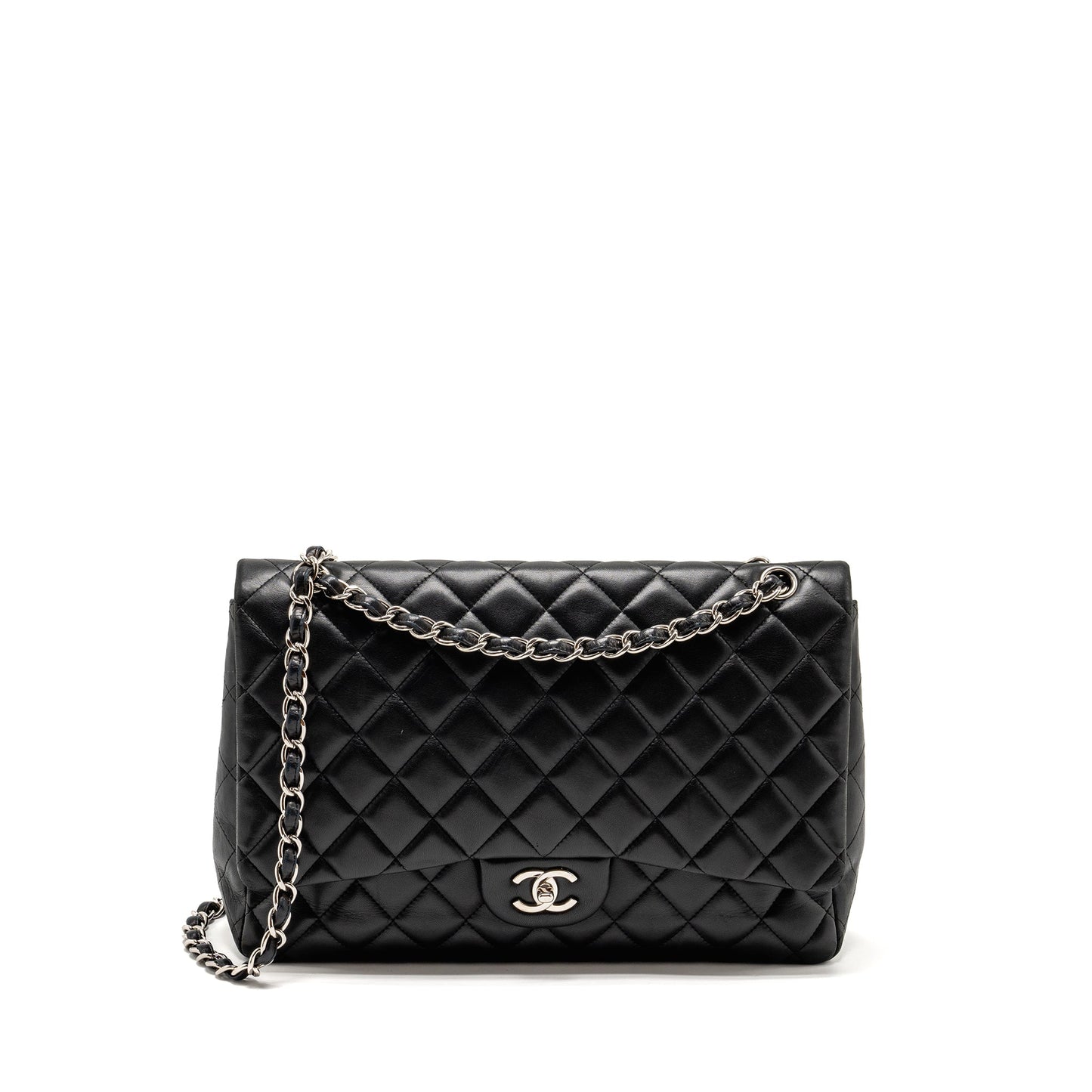 Chanel maxi classic single flap lambskin SHW Black Shoulder Bag